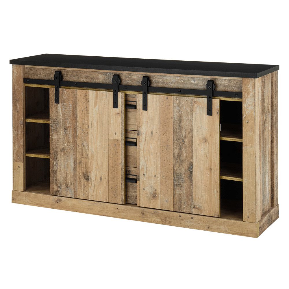 Lomadox Sideboard SHELTON-61, in Old Style hell Nb. mit anthrazit, B/H/T: ca. 162/91/43 cm