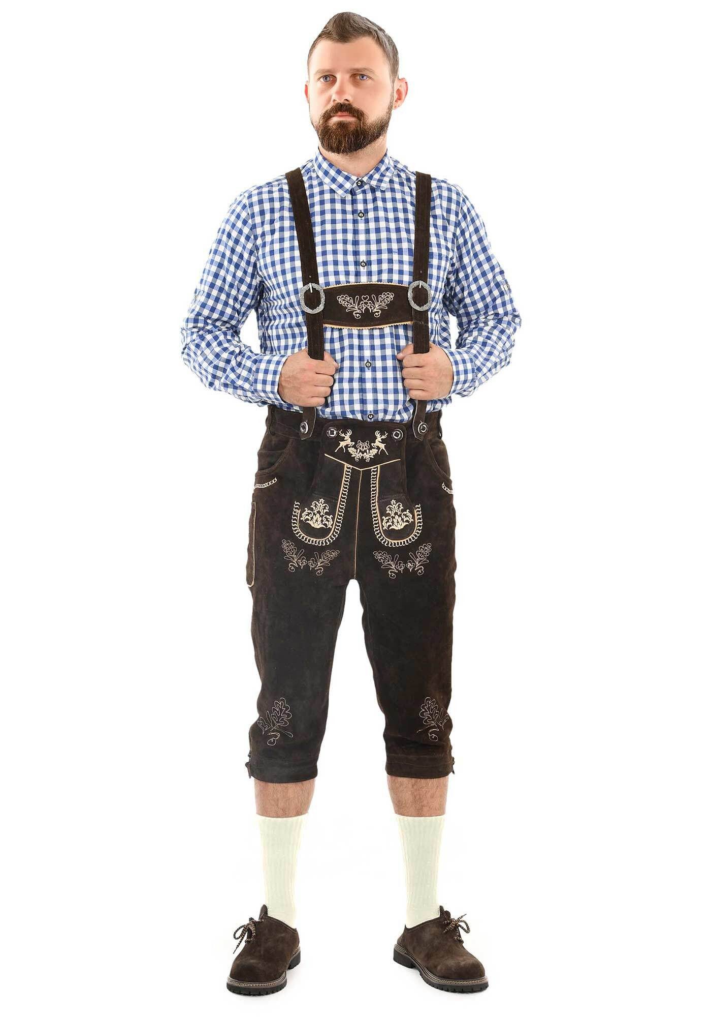 Alessandro Salvarini Trachtenlederhose ASGustl Lederhose in Trachtenstil mit Stickerei und Trägern aus Echtleder