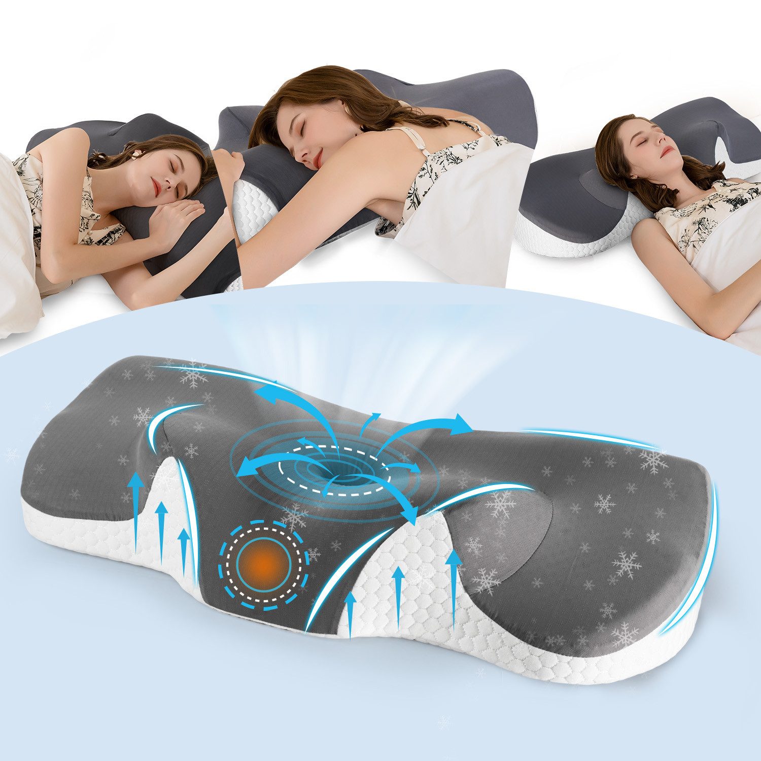 Esun Kopfkissen Orthopädisches Подушки, Kopfkissen Nackenschmerzen aus Memory Foam, Füllung: Rückstellschaum, Seitenschlafer, Rückenschlafer, Bauchschlafer, Подушки vom OEKO-TEX® und CertiPUR Getestet, Kopfkissen für Seiten Rücken Bauchschläfer (65.8 x 35.6 x 12.5/12.2cm)