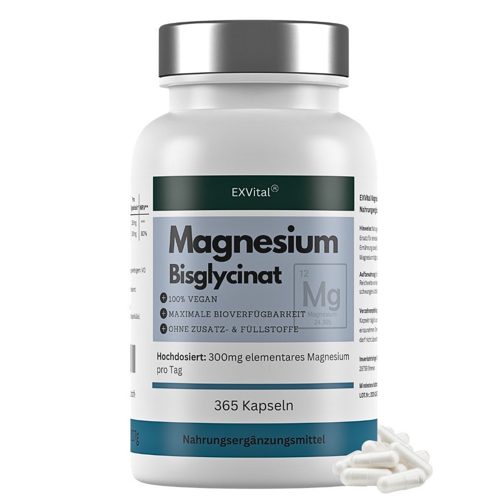 Magnesiumbisglycinat, hochdosiert 1365mg pro Tag, 365 vegane Kapseln Kapseln, 1 er 207 g