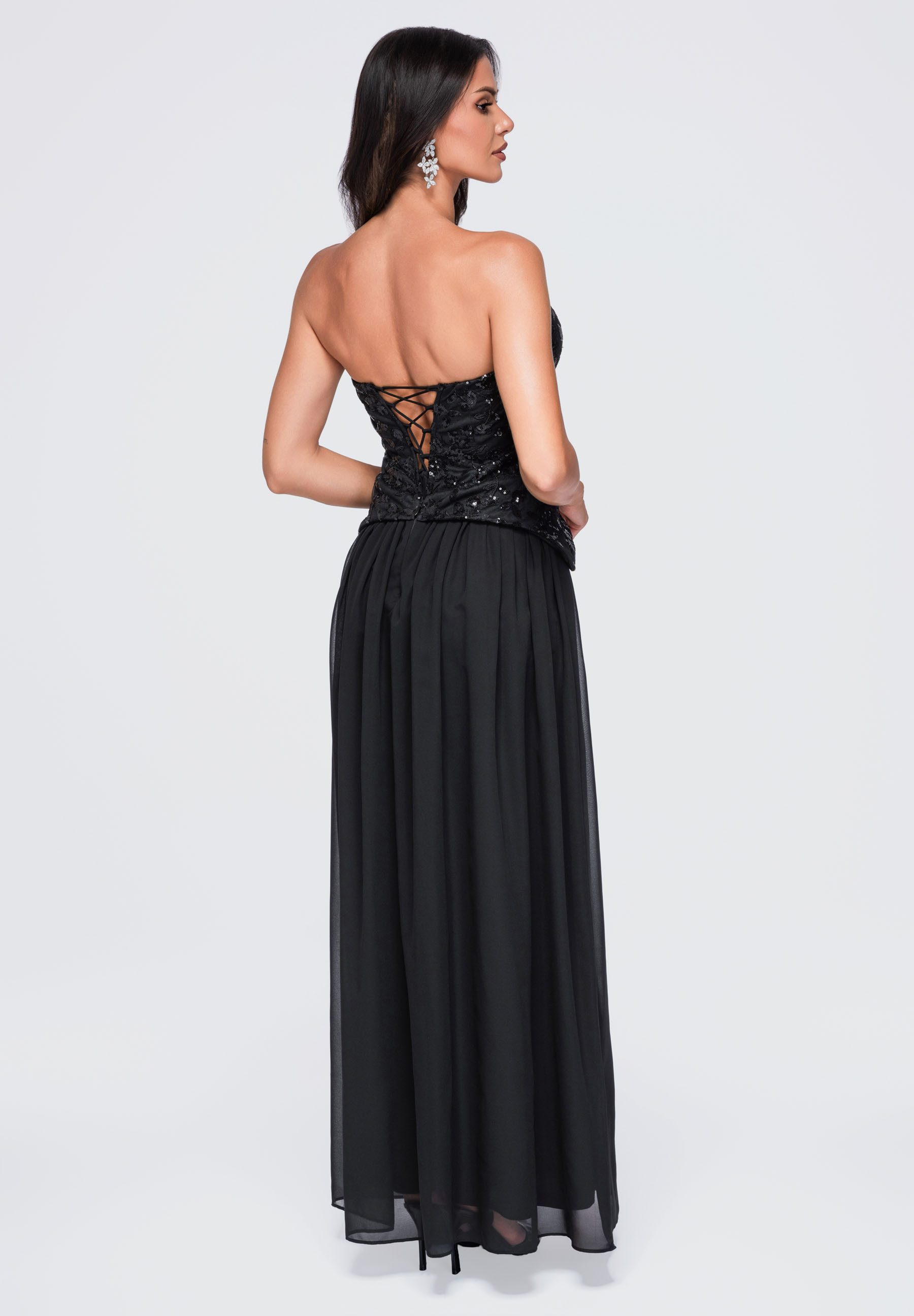 OMBRE Abendkleid Damen Abendkleid Maxi mit Gorsettschnitt Schwarz L (kein Set, 1-tlg) in Unifarbe