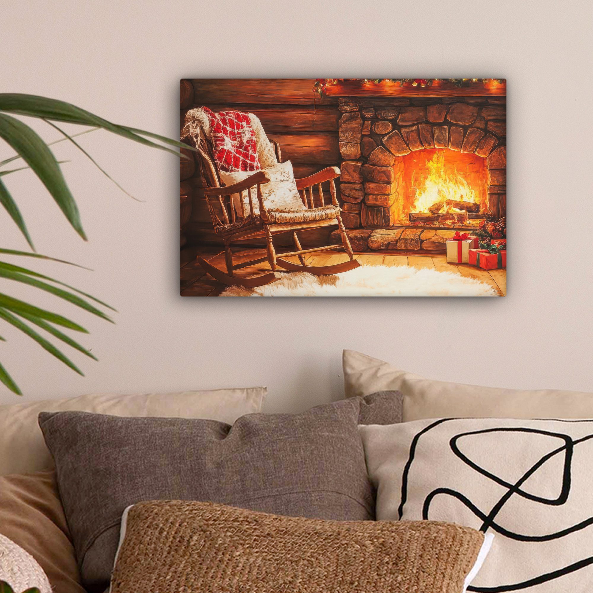 OneMillionCanvasses® Leinwandbild Winter - Weihnachten - Zuhause - Kamin, F günstig online kaufen