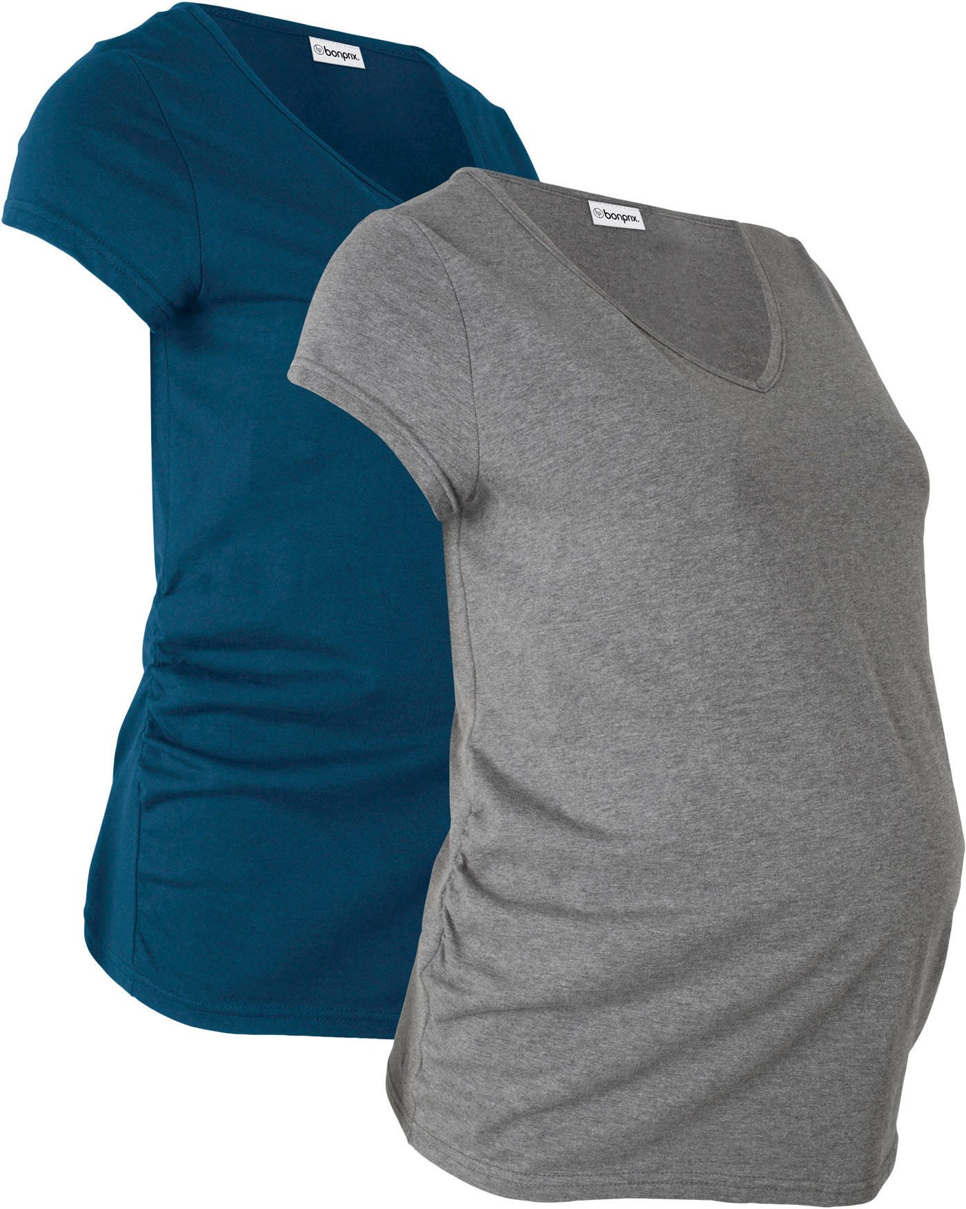 bonprix Umstandsshirt (Packung, 2-tlg) figurumspielende Passform, kurze Ärmel, mit seitlichen Raffungen