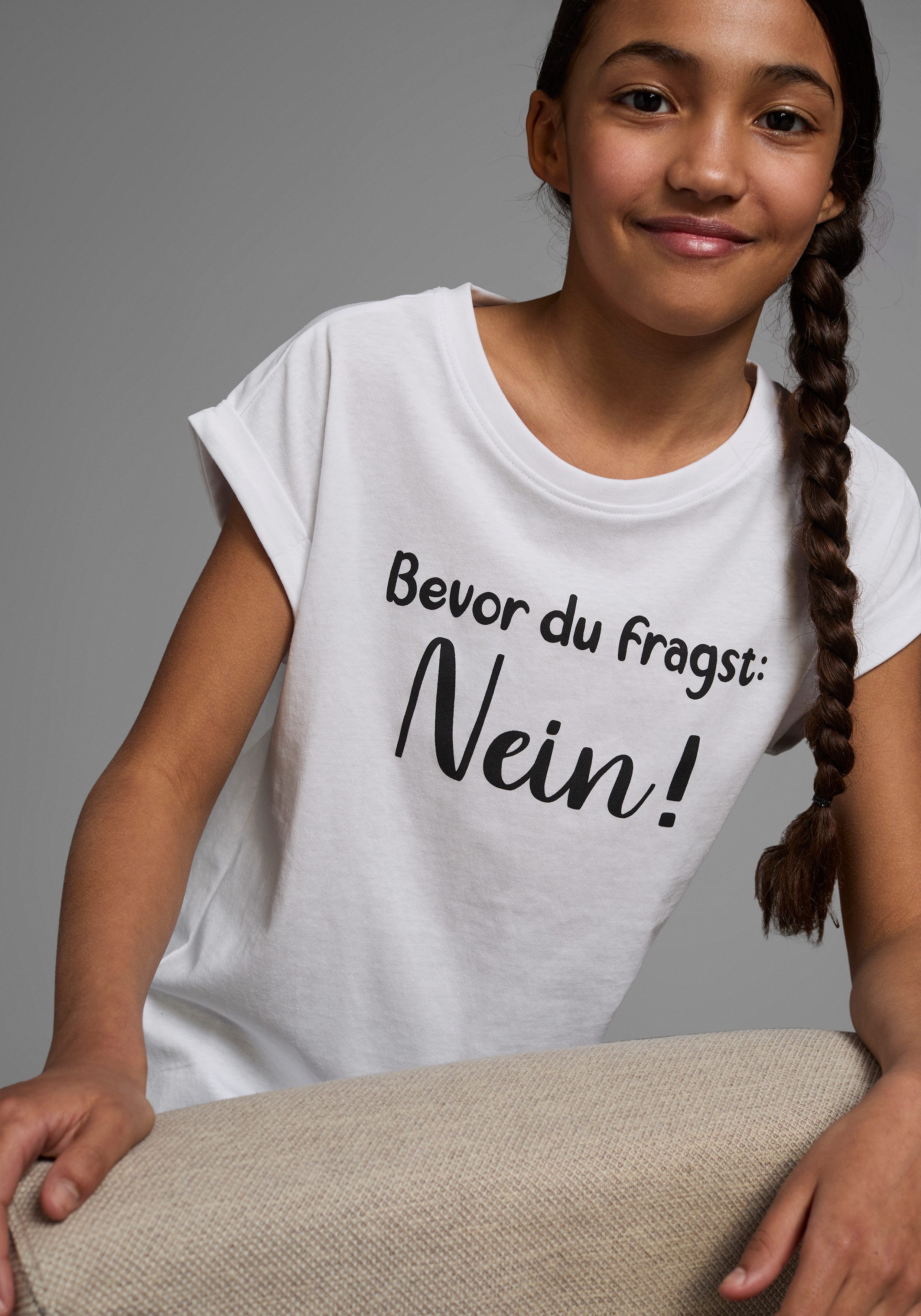 KIDSWORLD T-Shirt Bevor Du fragst: NEIN! Kurzarm, mit Print, Rundhalsausschnitt