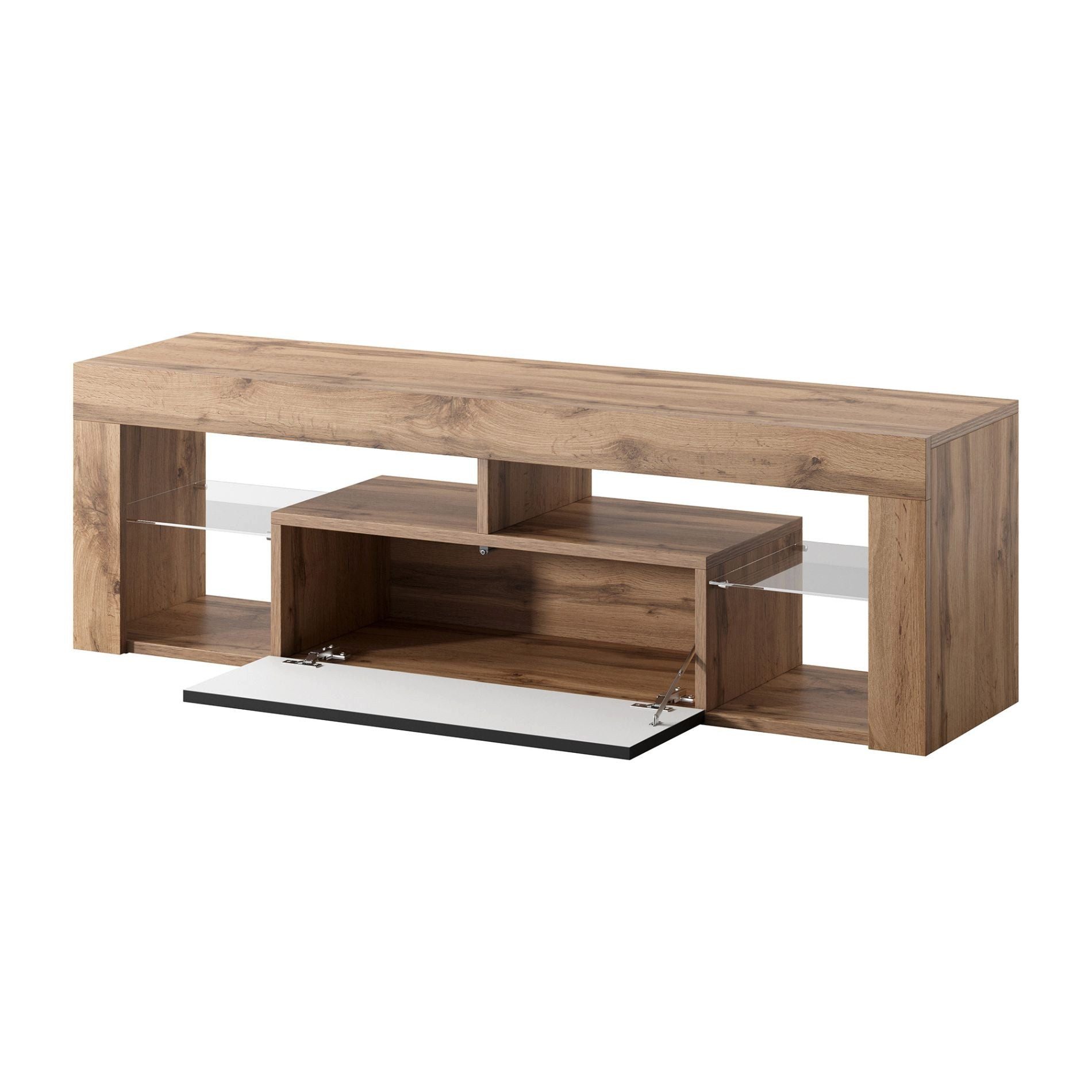 Selsey TV-Schrank BIANKO TV-Lowboard asymmetrisch, 140 cm, mit offenen Fächern & Klappen