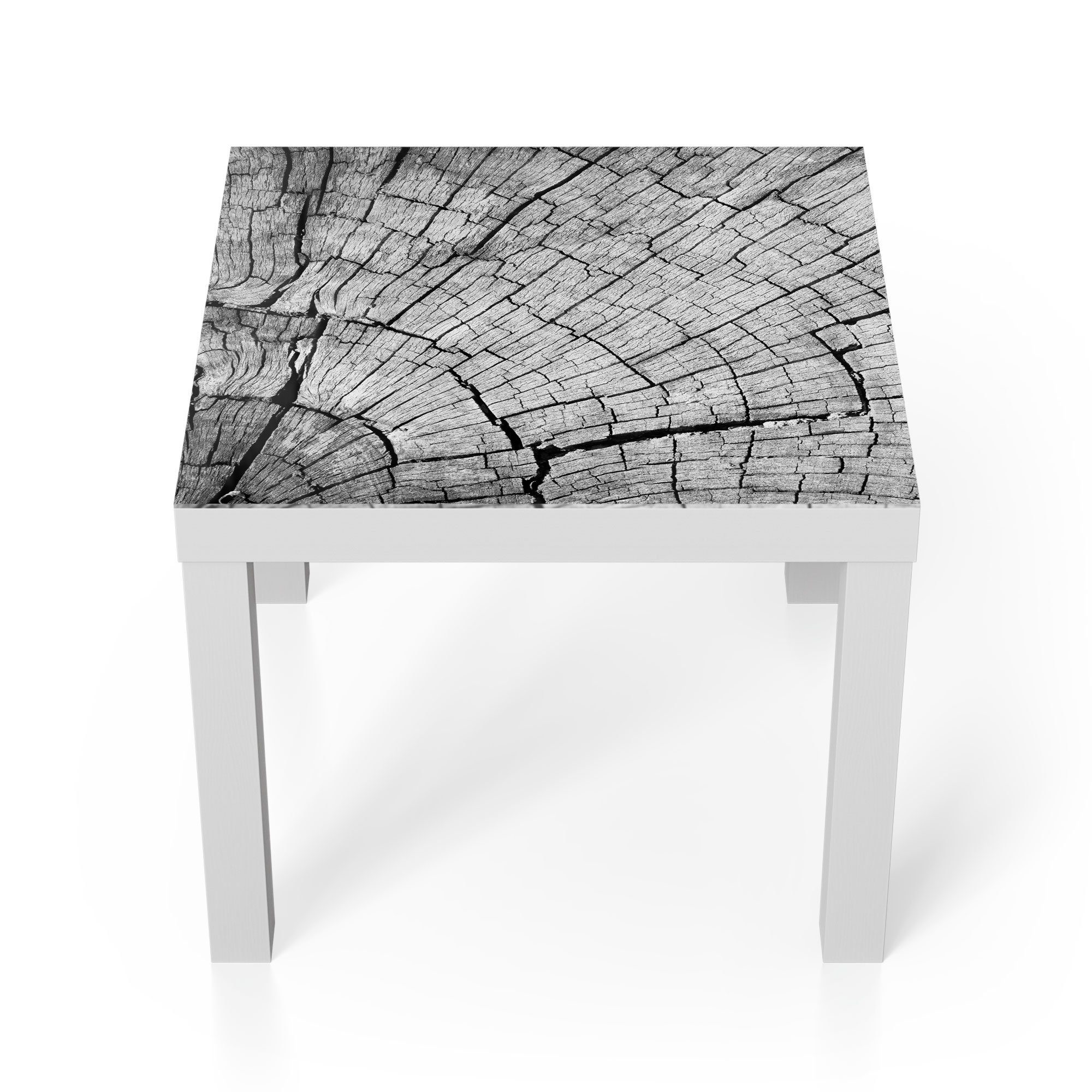 DEQORI Couchtisch 'Gealterte Holzstruktur', Glas Beistelltisch Glastisch modern Weiß