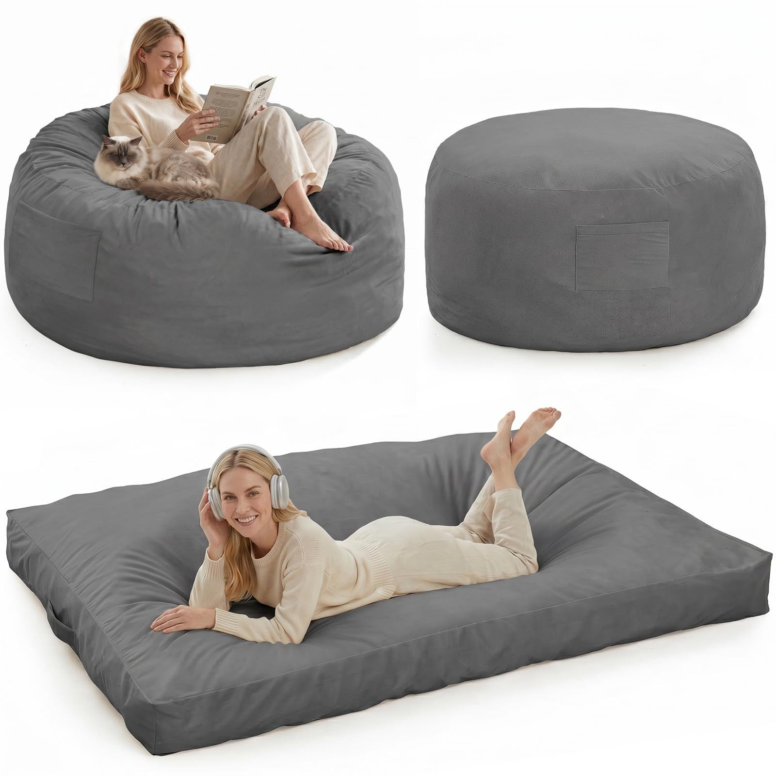 GarveeMore Sitzsack Riesiger 3-in-1 Sitzsack umwandelbar in Sessel und Bett