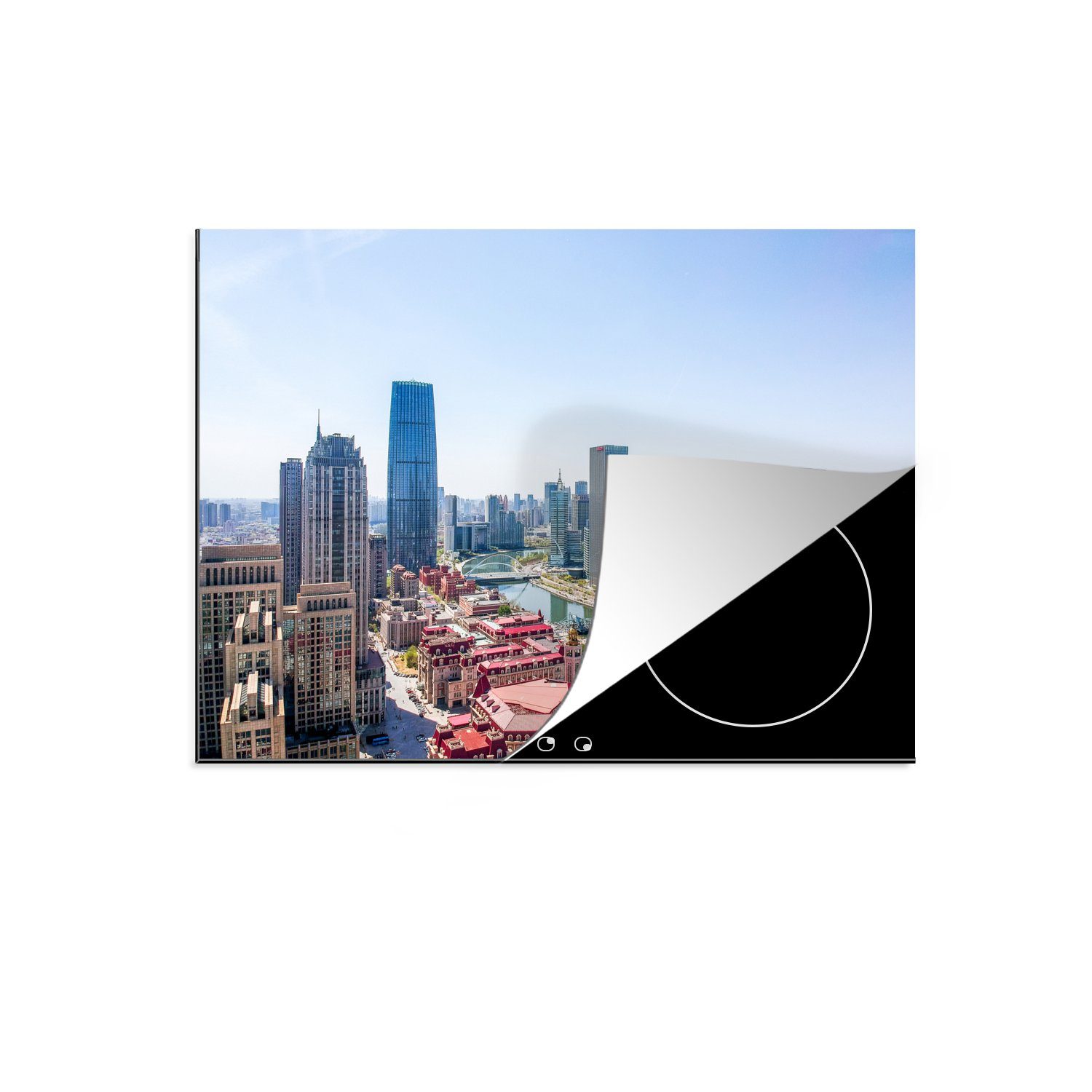 (1 Klarer Herdblende-/Abdeckplatte MuchoWow Arbeitsfläche Tianjin 70x52 Vinyl, in blauer Himmel über nutzbar, Ceranfeldabdeckung China, Mobile tlg), cm,