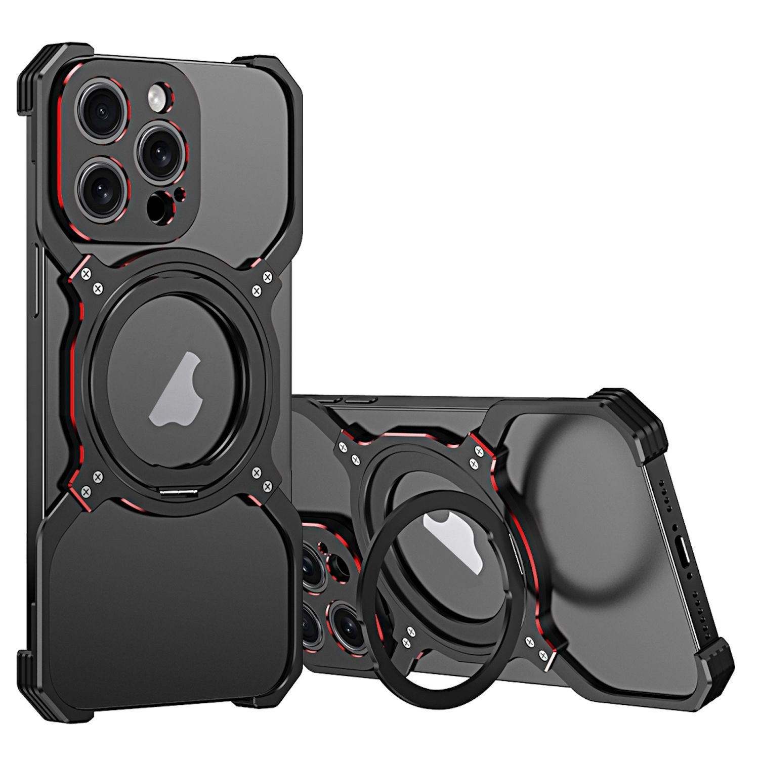 Wigento Smartphone-Hülle Für Apple iPhone 15 Pro Luxus Rahmen Metall Magsafe Case Hülle Schwarz