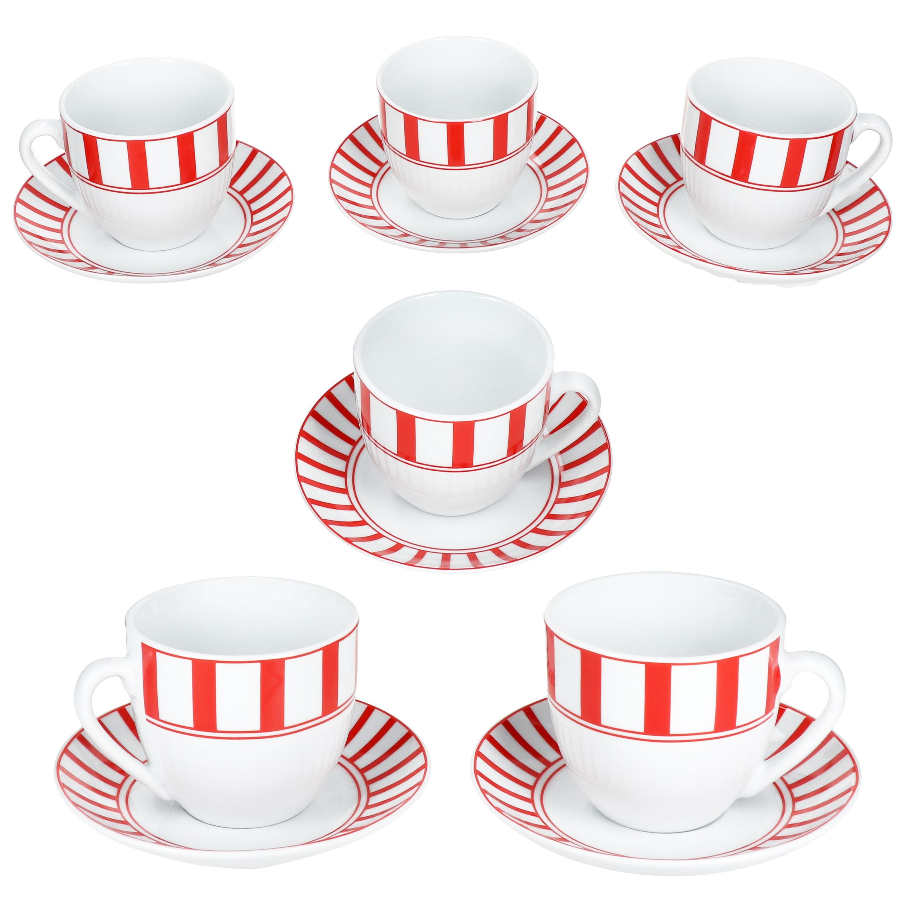 Tasse Split rot Kaffeetassen mit Untertassen für 6 Personen Streifen Tee