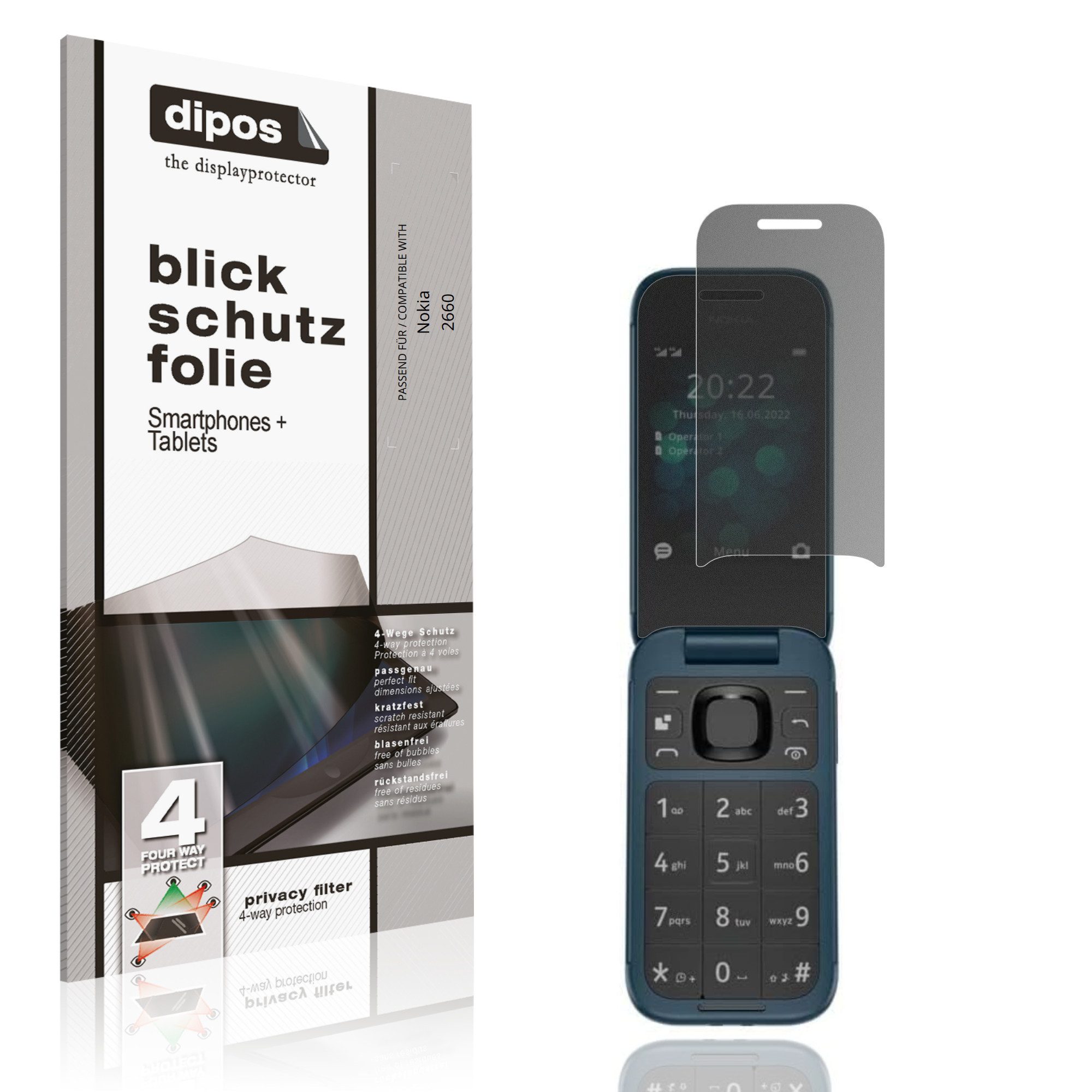 dipos Displayschutzfolie Schutzfolie für Nokia 2660, 1 Stück, Displayschutz Schutz Folie Made in Germany