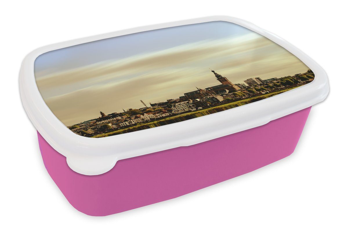 - für Kunststoff, Snackbox, Kinder, Brotdose Skyline rosa - Kunststoff Niederlande, Nijmegen (2-tlg), Mädchen, Erwachsene, Lunchbox MuchoWow Brotbox