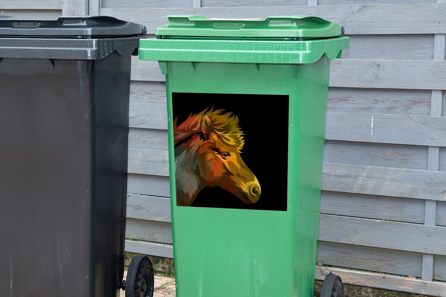 Mülleimer-aufkleber, Mädchen (1 Container, Gelb Sticker, - - St), - Pferd Rot Wandsticker Abfalbehälter Mülltonne, - Mädchen Kinder MuchoWow -