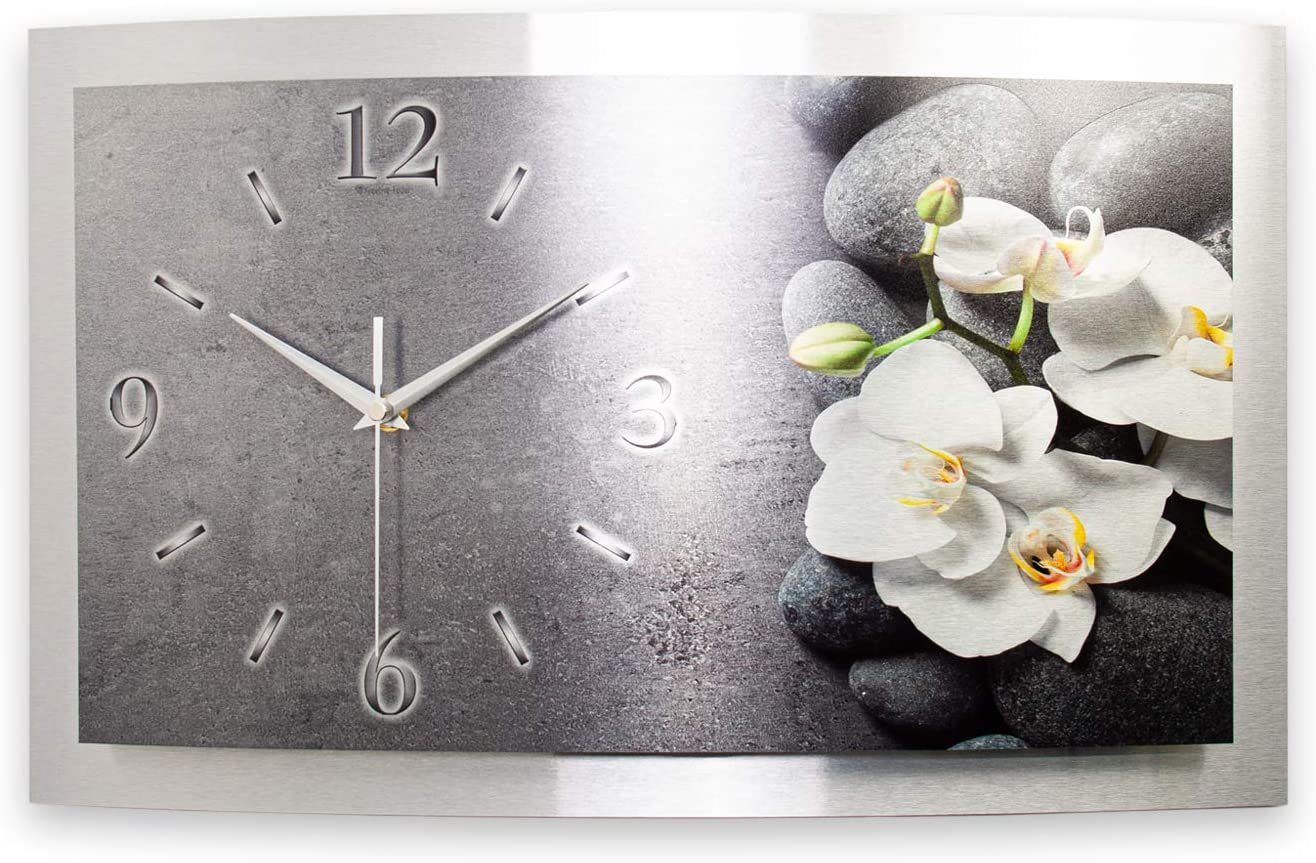 Aluminium „Orchidee“ flüsterleises Wanduhr Feder Uhrwerk) einzigartiges Designer-Wanduhr Zwei-Platten-Design; (3D-Wölbung; gebürstetem aus 3D Kreative