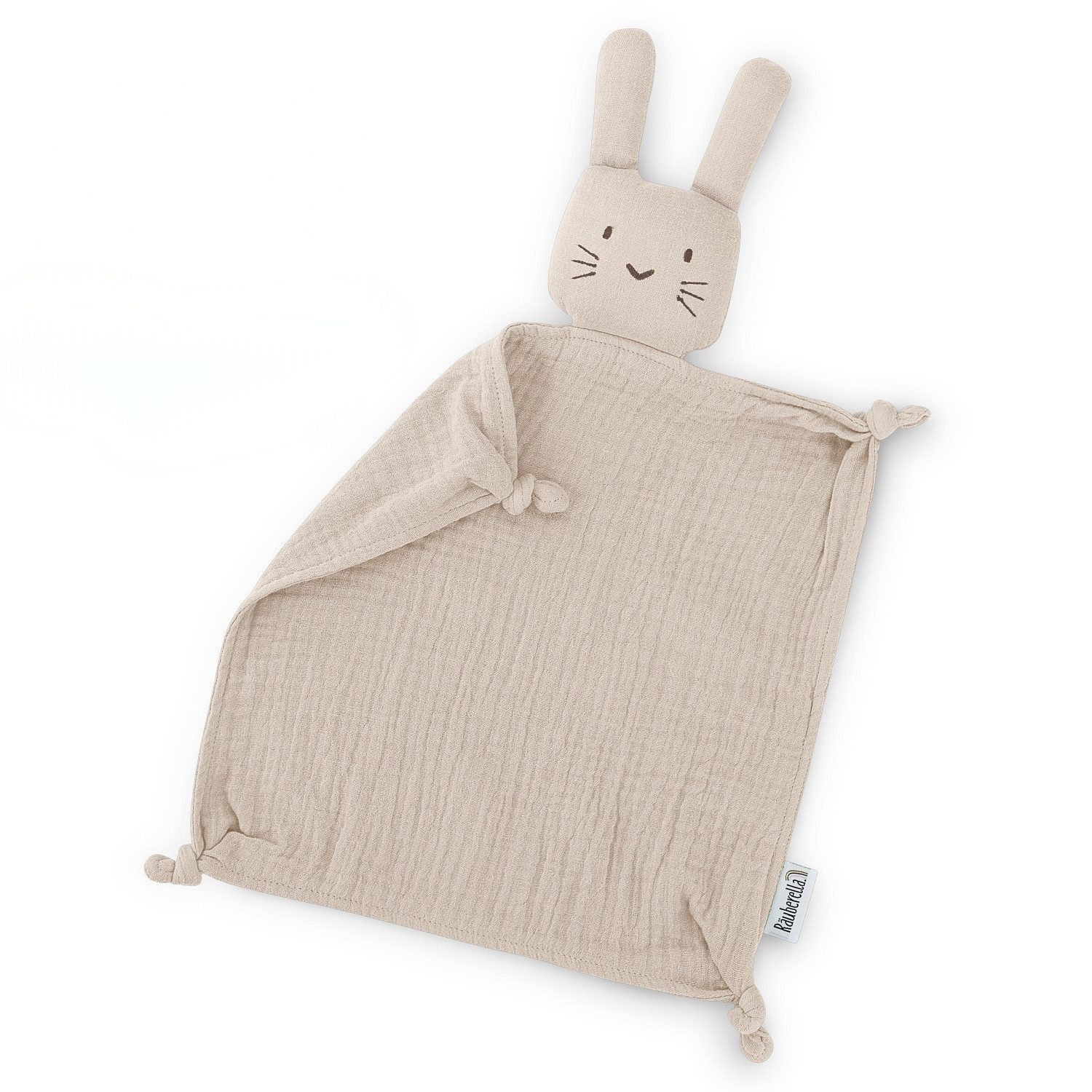 Räuberella Schmusetuch Bio-Musselin Schmusetuch Hase Soft Beige, Schnuffeltuch mit Hasenkopf