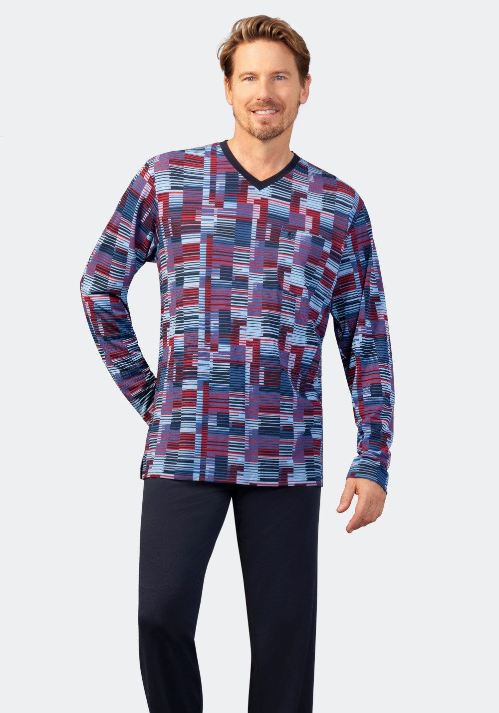 Hajo Pyjama Hajo, Schlafanzug Klima-Soft 53775 marine/rot 50 günstig online kaufen