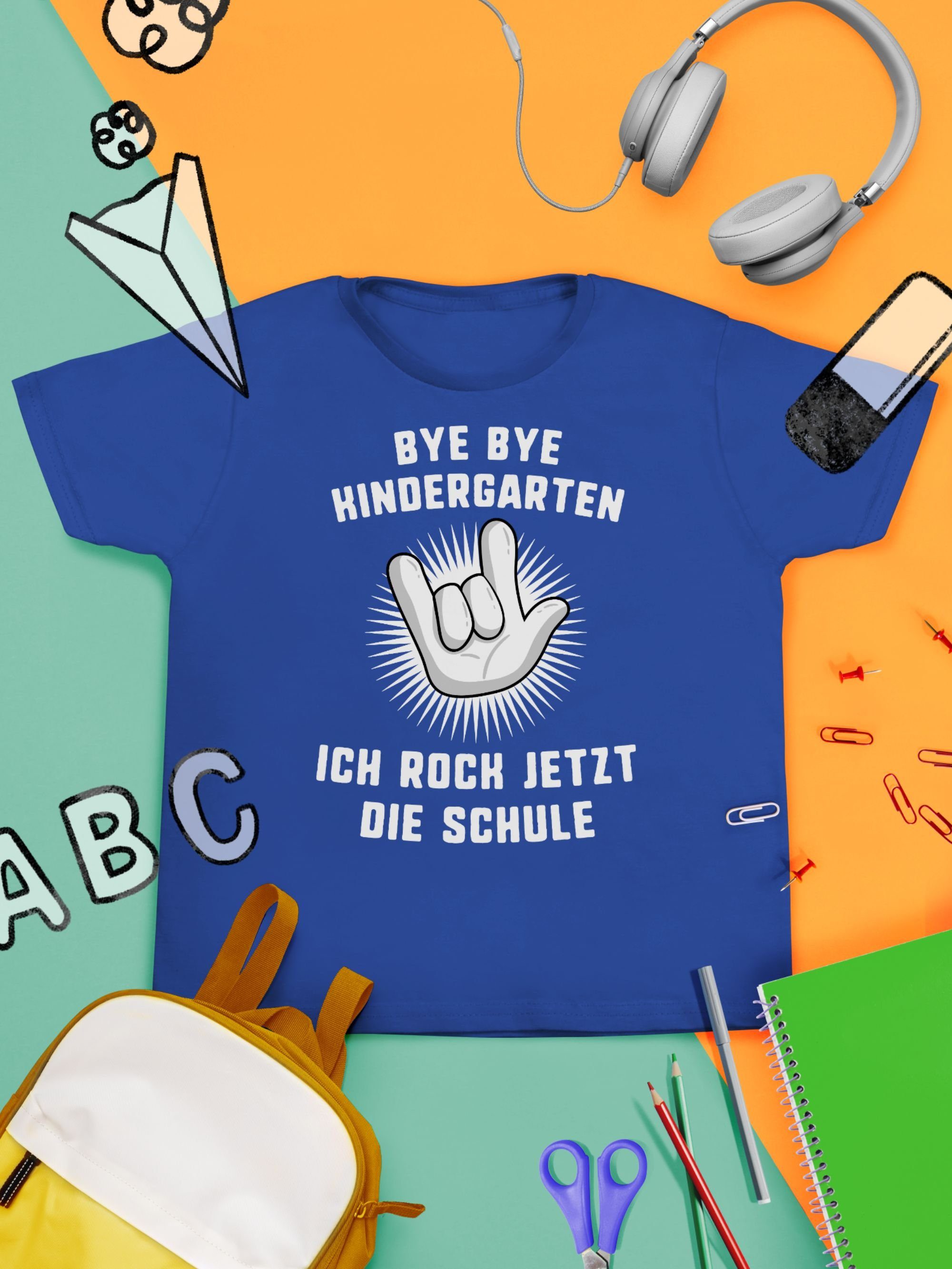 T-Shirt Geschenke Shirtracer Junge Ich Bye 2 Schulanfang Bye Einschulung jetzt die Hand Kindergarten Royalblau rock Schule
