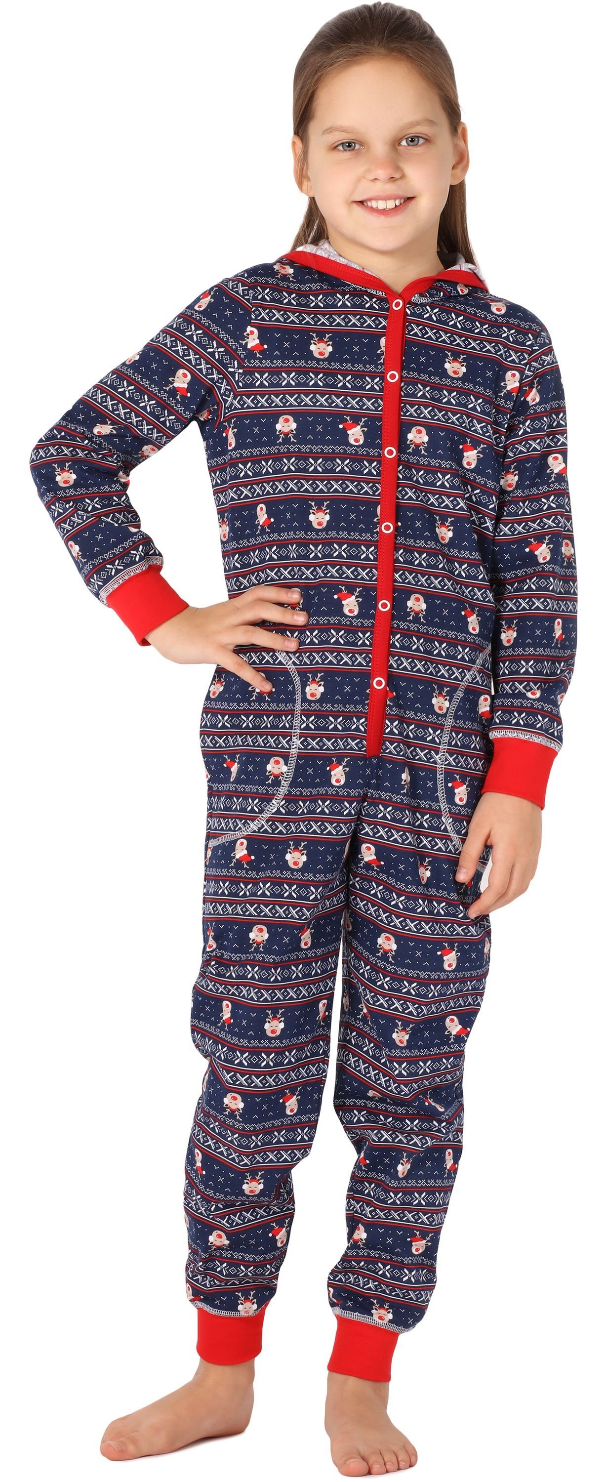 Merry Style Schlafanzug Mädchen Schlafoverall mit Kapuze MS10-223 Marineblau Rentiere | Pyjamas