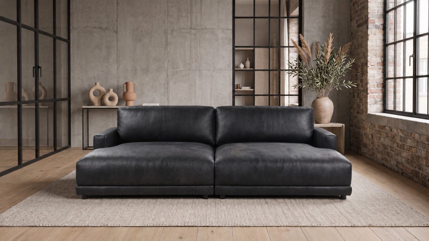KAWOLA Big-Sofa MARLIN Bigsofa aus Lederfaserstoff, schwarz, Big Sofa Lederfaserstoff schwarz – Bild 2 von 5