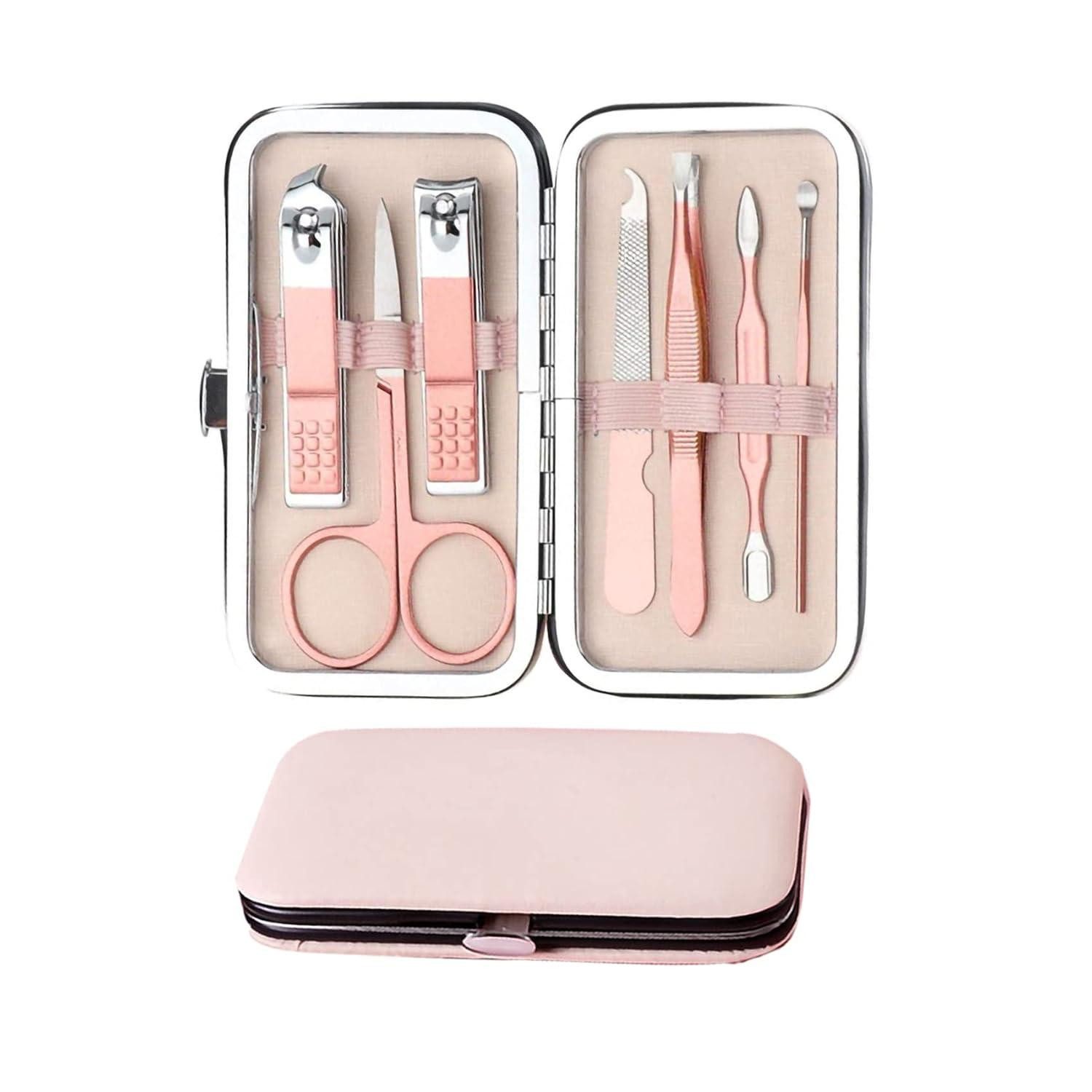 Nagelknipser-Set Maniküre Pediküre Set Nagelschere Nagelknipser Etui Edelstahl Rosa