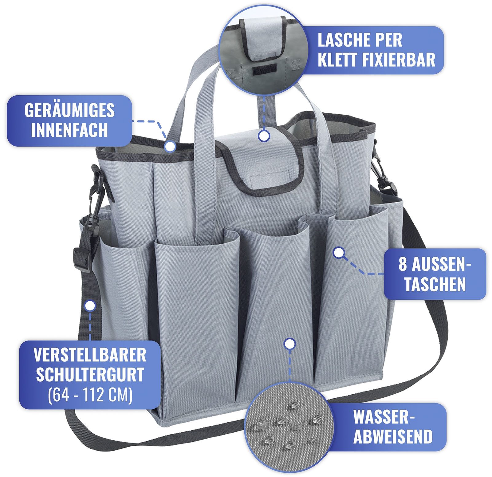 Maximex Organizer Universal-Caddy 8 Taschen, faltbare Tragetasche für zuhause und unterwegs, 15 Liter