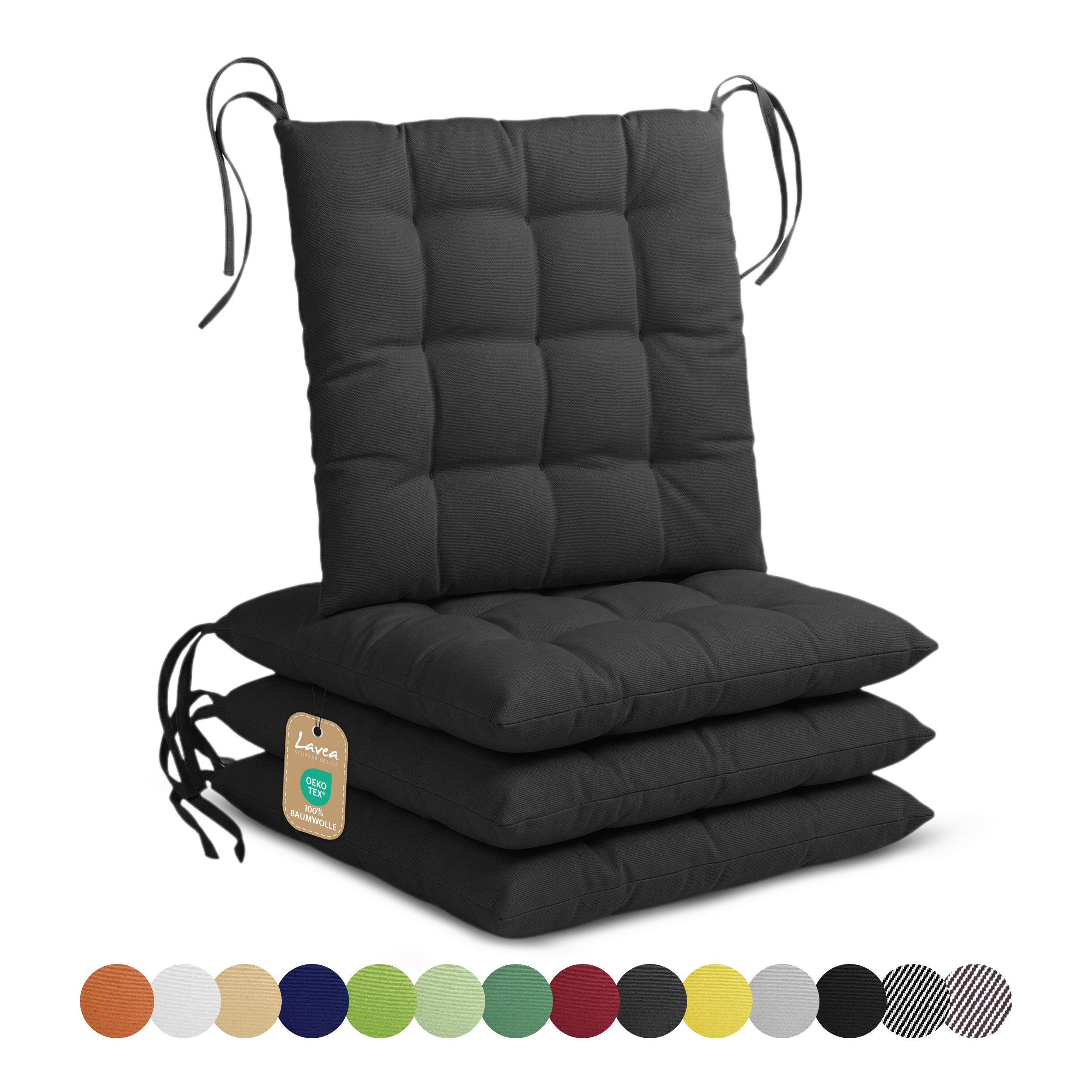Lavea Stuhlkissen Lavea® Sitzkissen & Stuhlkissen 40x40 cm – 4er/8er Set, 40x40x3 cm, mit Stoffbändern, Indoor & Outdoor, für Garten & Balkon