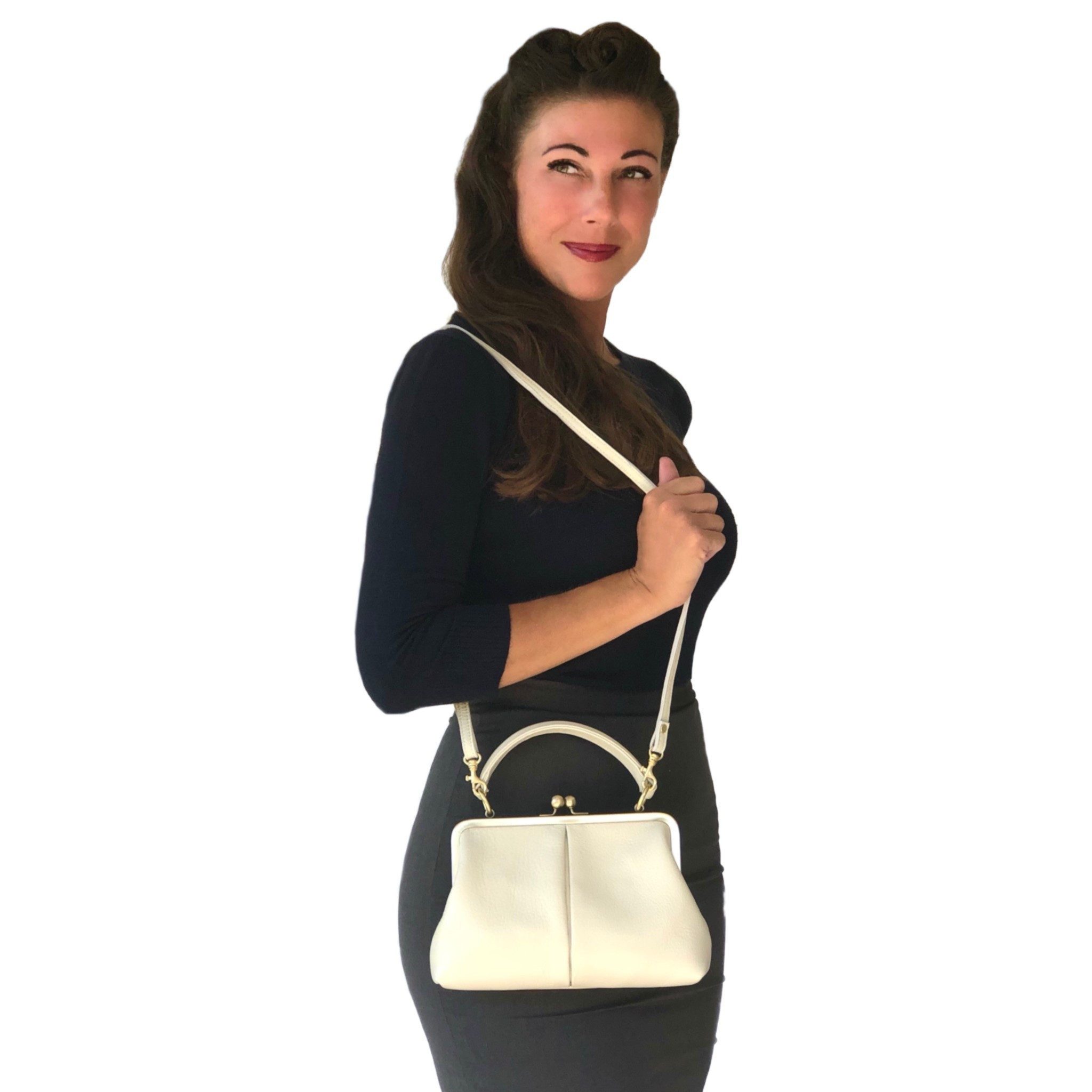 Taschenkinder Handtasche Damen Handtasche Leder "Kleine Olive", Umhängetasche, Vintage Stil., Echtleder Tasche mit Bügelverschluss