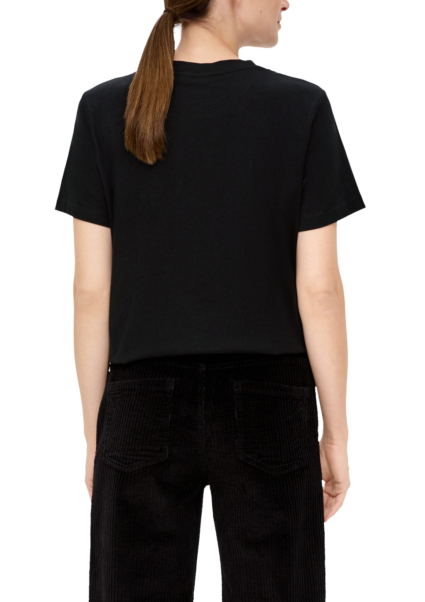 Baumwolle schwarz Kurzarmshirt s.Oliver T-Shirt aus