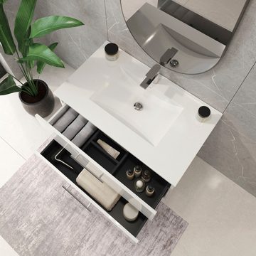 welltime Waschtisch Athen Badschrank Badezimmer WC Unterschrank mit Becken (Set), Waschplatz mit 2 Schubladen, Breite 80cm Softclose Bad