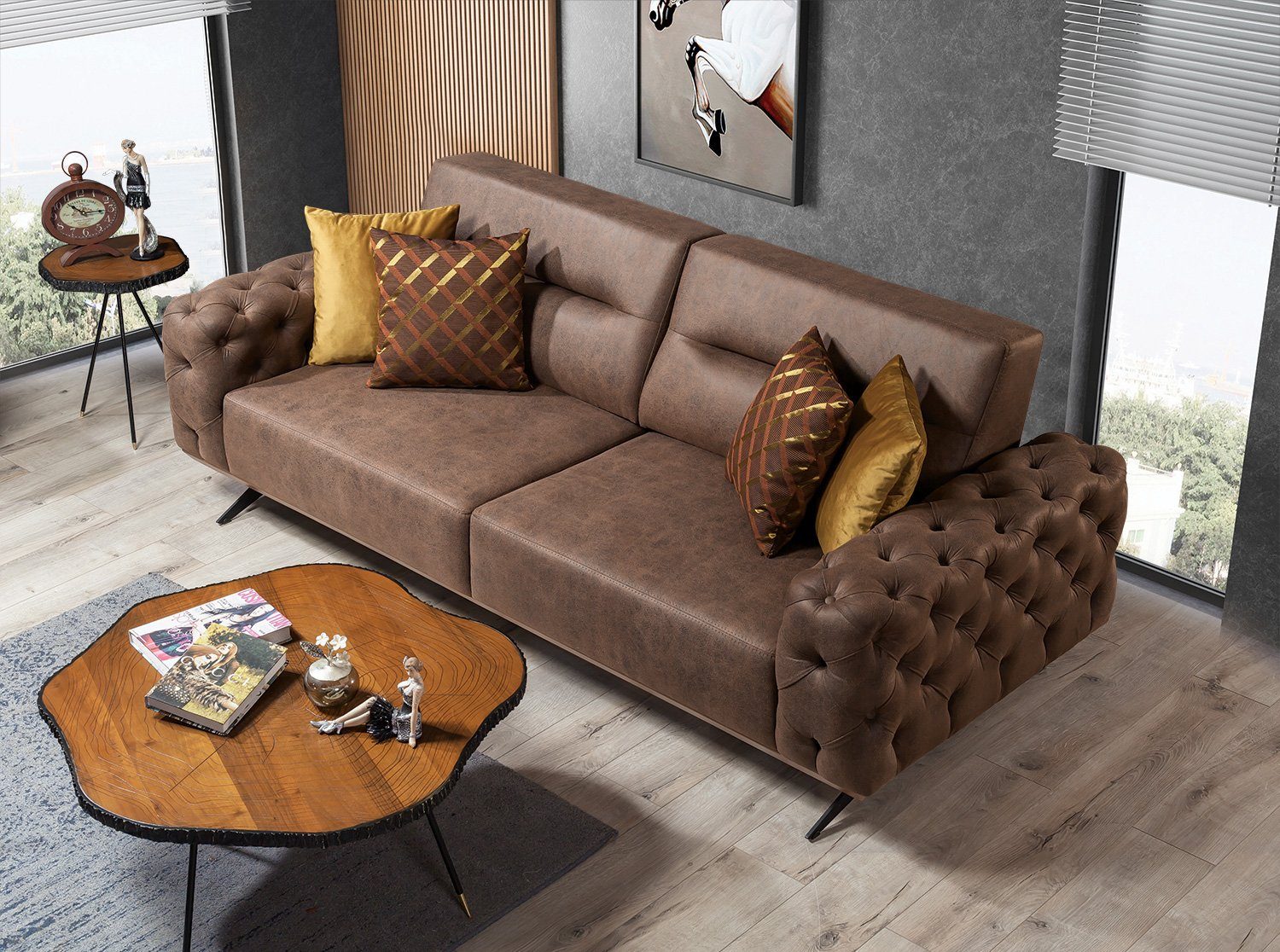 Sofa Made Villa in Polyester) Dunkelbraun (100% Stk. Cuba, Turkey, Möbel Luxus-Microfaser 1 2-Sitzer, Quality