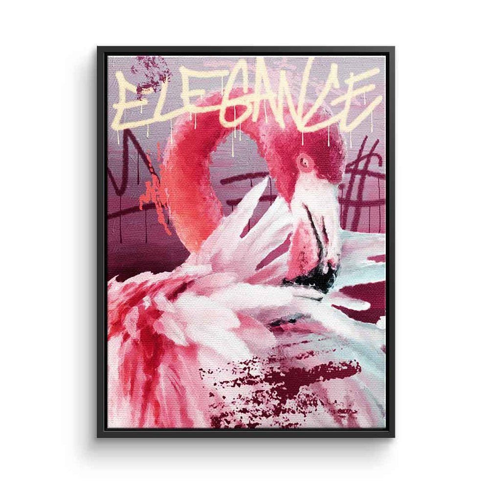 DOTCOMCANVAS® Leinwandbild, Leinwandbild Graffiti Art Flamingo mit rosa premium goldener Rahmen elegance Rahmen