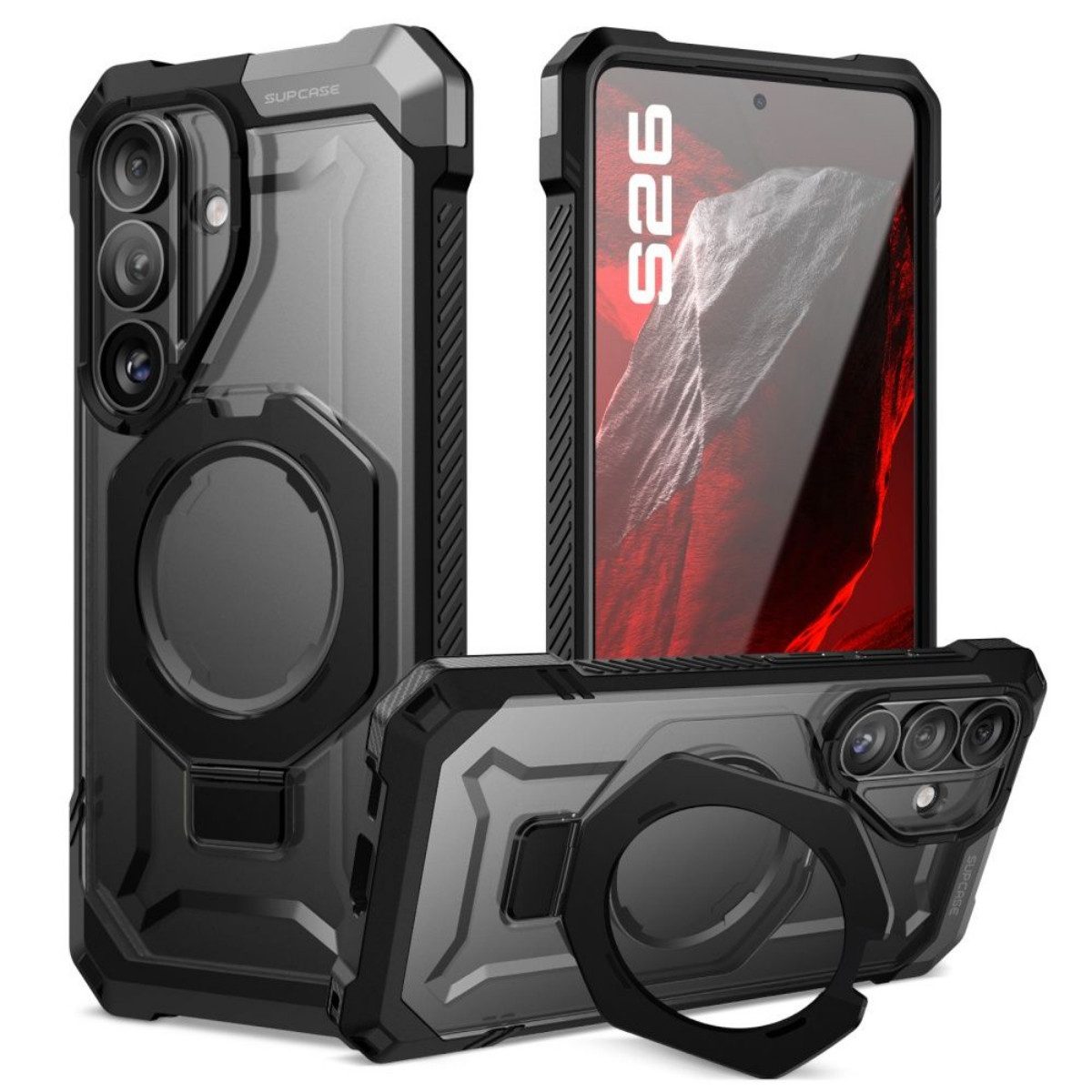 Supcase Handyhülle UB Grip Mag mit Magnetfunktion Hülle für Samsung Galaxy S26 - Schwarz 6,2 Zoll, Der Ring dient als Ständer und sichere Haltehilfe