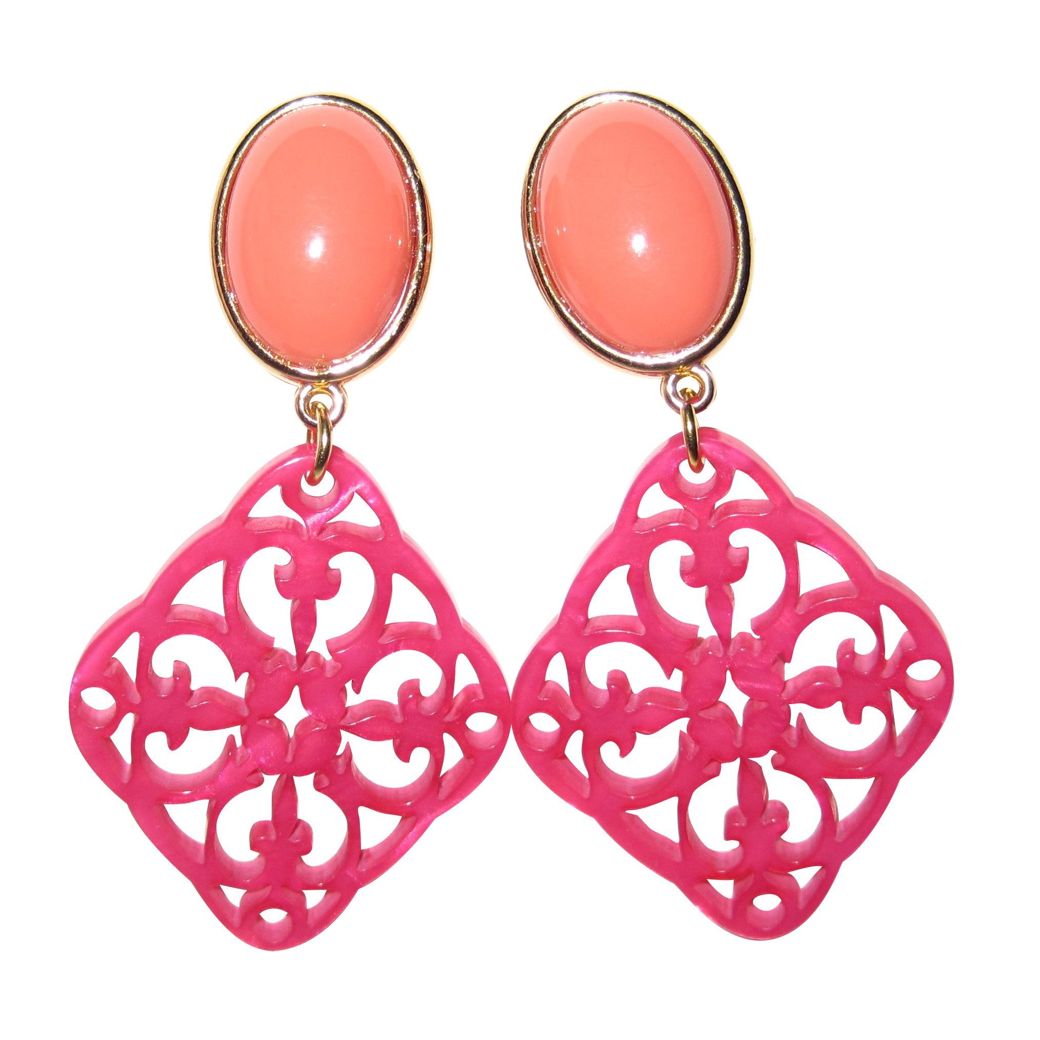 Mugello Paar Ohrstecker Frieda koralle-pink Glamour Look trendig farbenfroh bicolor, made in Germany Designer JustWin, Statementohrringe