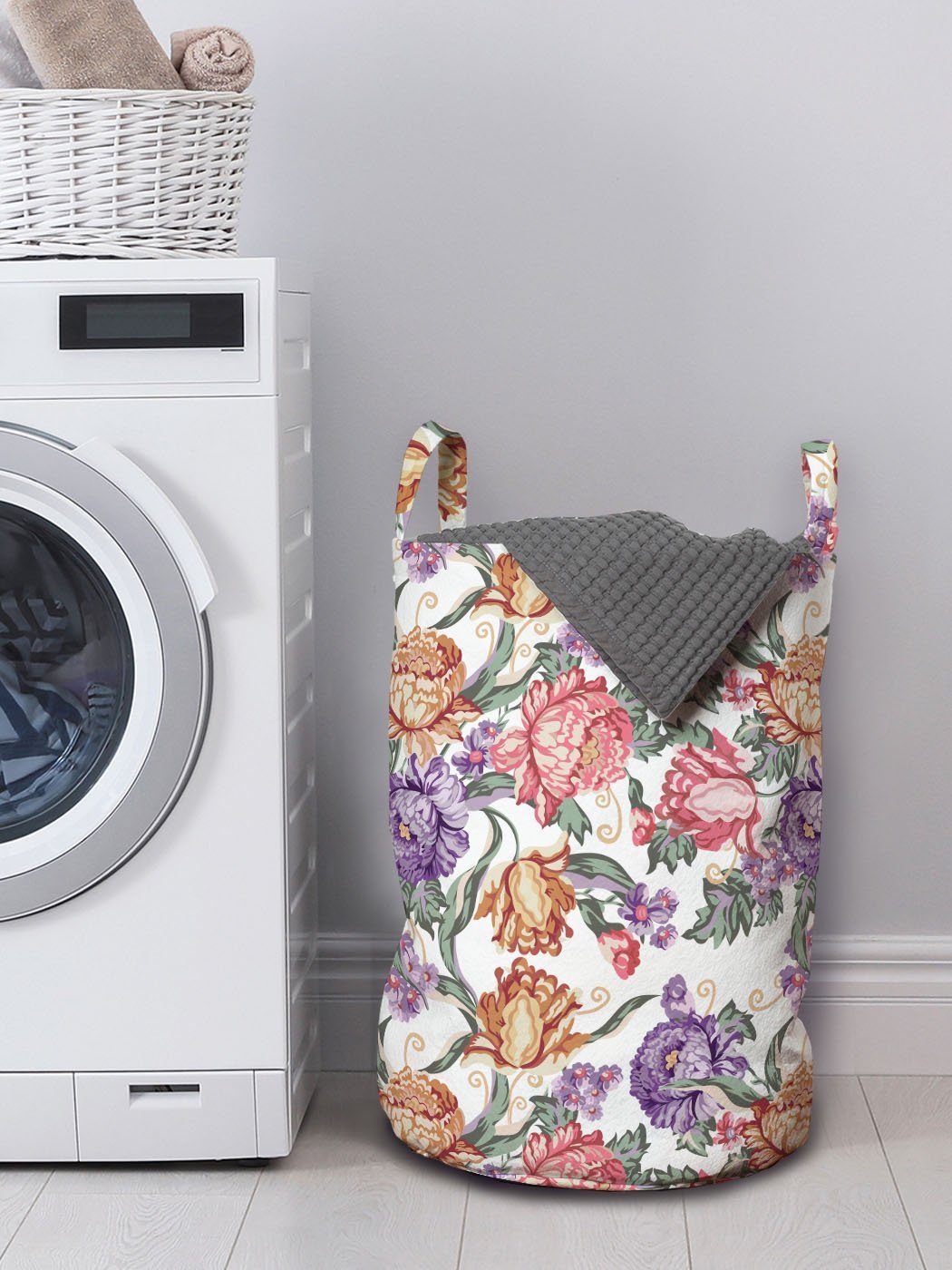 Abakuhaus Wäschesäckchen Wäschekorb mit Griffen Waschsalons, für Curls und Blumen Kordelzugverschluss Retro Blumen