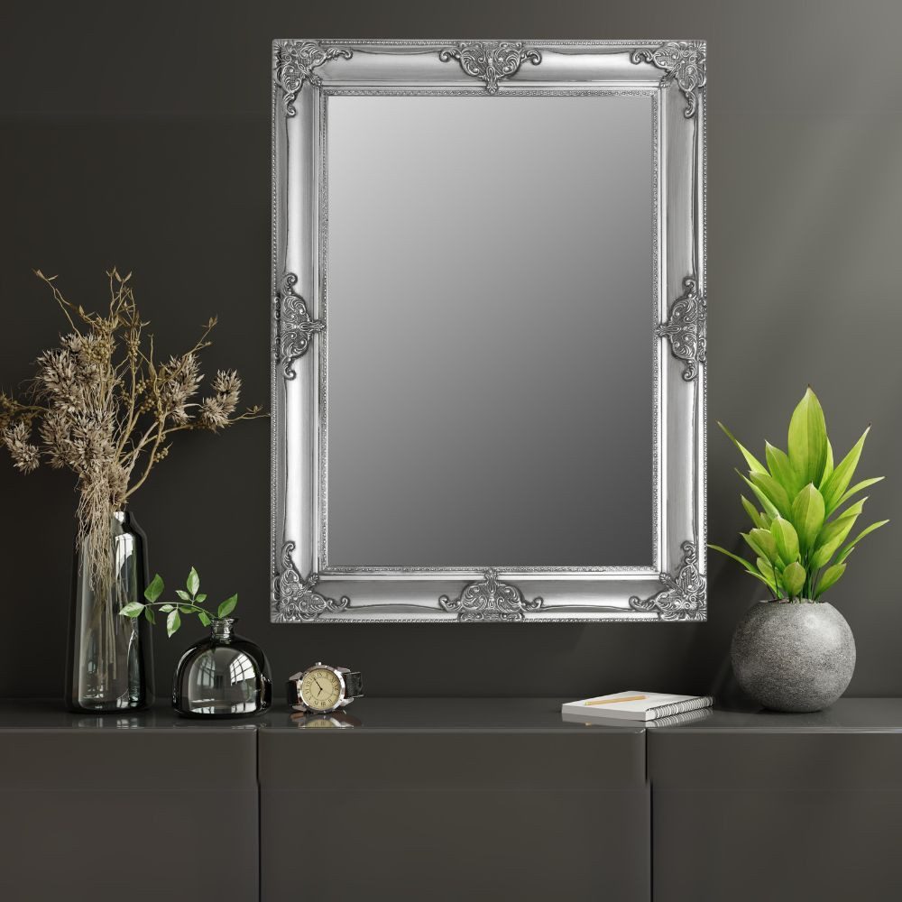 LebensWohnArt Wandspiegel Stilvoller Spiegel GRANDE 82x62cm antik-silber Barockstil Facette