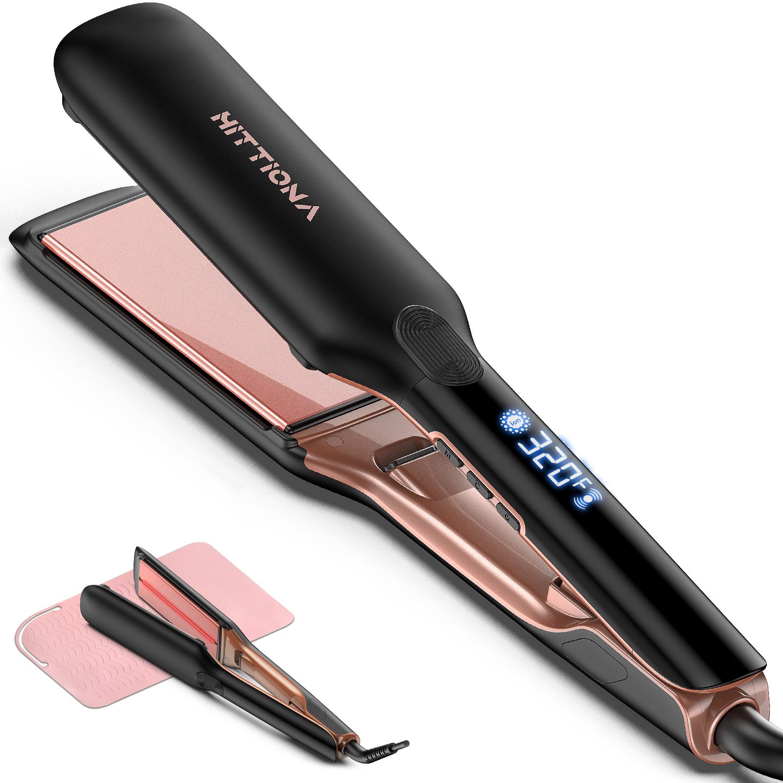 Rolipo Multihaarstyler 1,75'' Glätteisen & Ionen- Infrarot-Technologie Hairstyler LCD Display, 8 Temperaturstufen Sonic Vibration 100–240V für dickes/lockiges Haar
