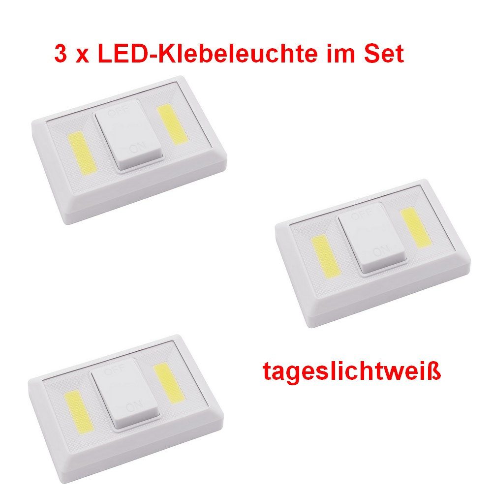 DIW LED Wandleuchte LED-Leuchtmittel 3er Set LED Klebeleuchte LK3 112x74x24mm, LED fest integriert, Tageslichtweiß, LED