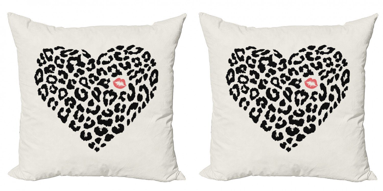 Kissenbezüge Modern Accent Doppelseitiger (2 Kuss Leopard-Haut Heart Shaped Digitaldruck, Stück), Abakuhaus