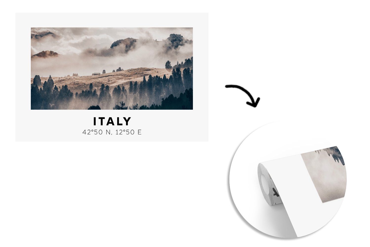 MuchoWow Fototapete Italien - - Matt, Sommer Nebel, - bedruckt, (6 für Vinyl Wohnzimmer, Schlafzimmer, Wallpaper St), Dolomiten Tapete Kinderzimmer