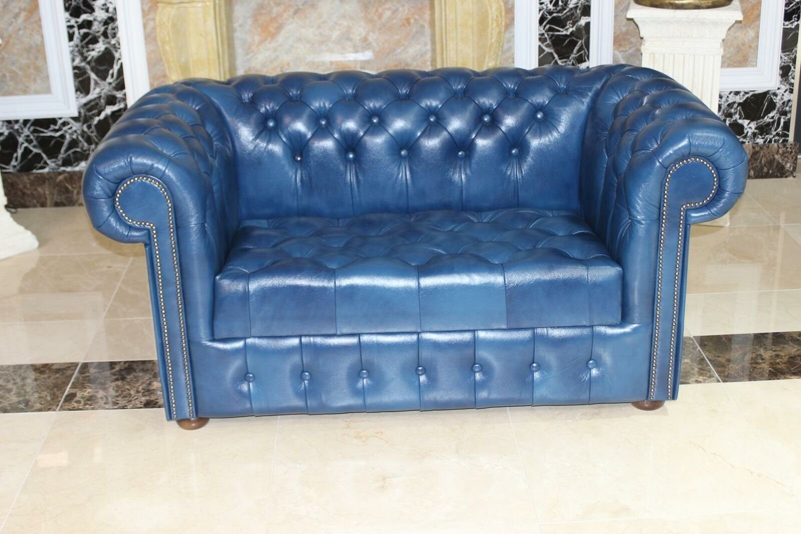 JVmoebel Chesterfield-Sofa »Chesterfield Blau 2 Sitzer Sofa Couch Echtleder  Leder Wohnzimmer Sofa Neu Sofort« online kaufen | OTTO