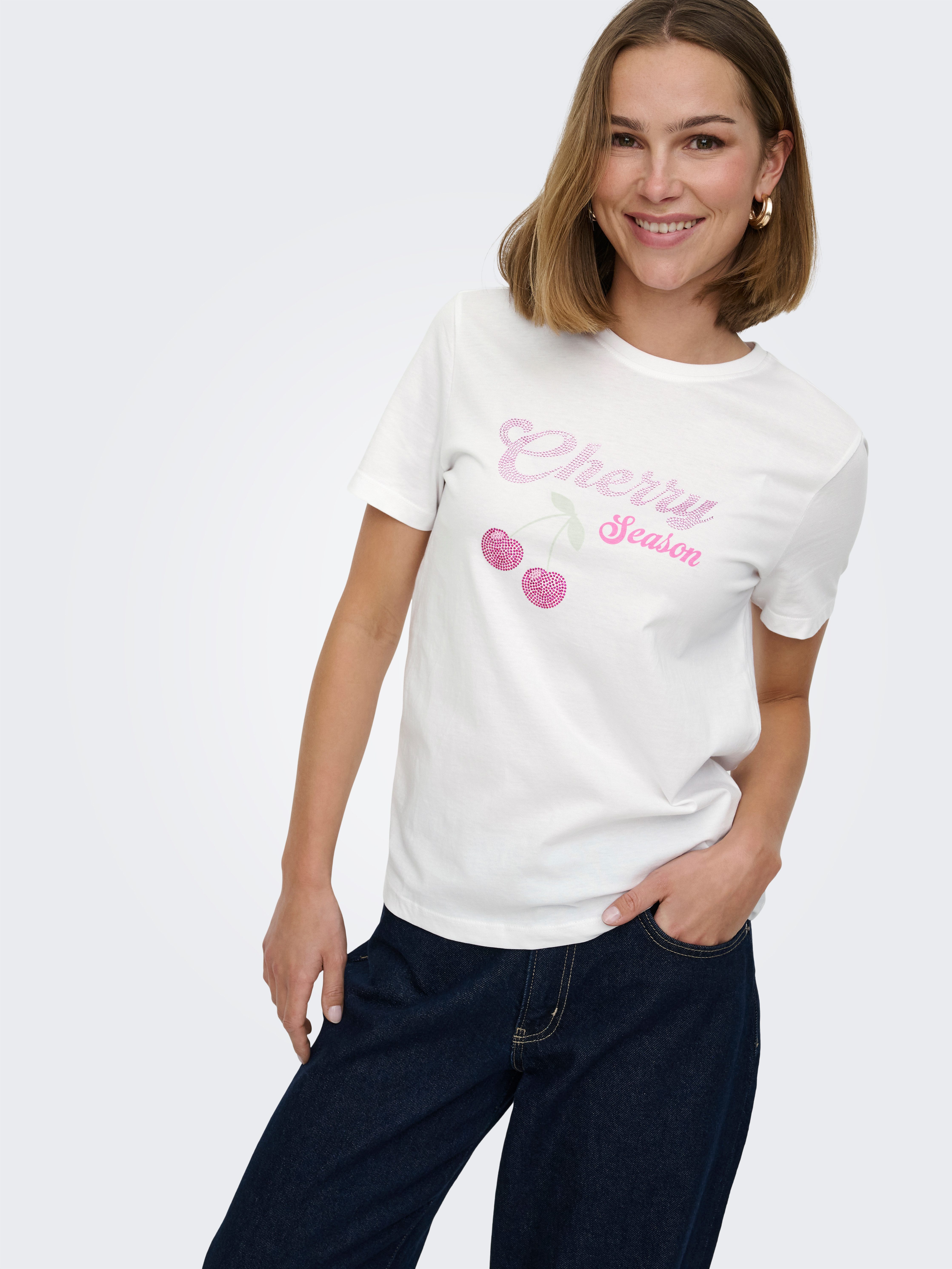 ONLY Kurzarmshirt ONLNIKITA REG S/S TOP BOX JRS Baumwolle, regular fit, Rundhals, Regular Waist