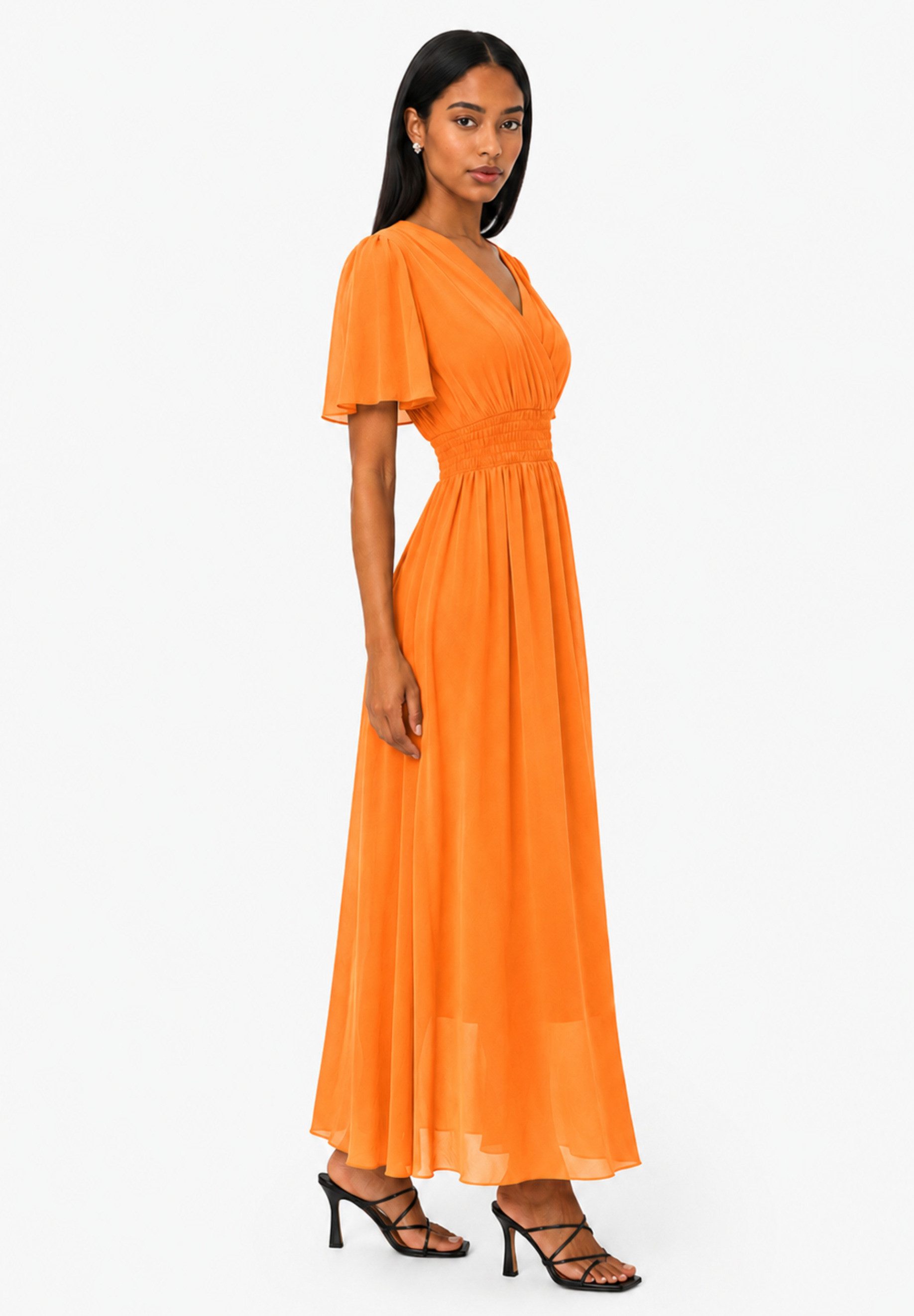 Elara Maxikleid — Damen Sommerkleid mit Wickeloptik, Smoktaille & Flügelärmeln (1-tlg) – Bild 3 von 5