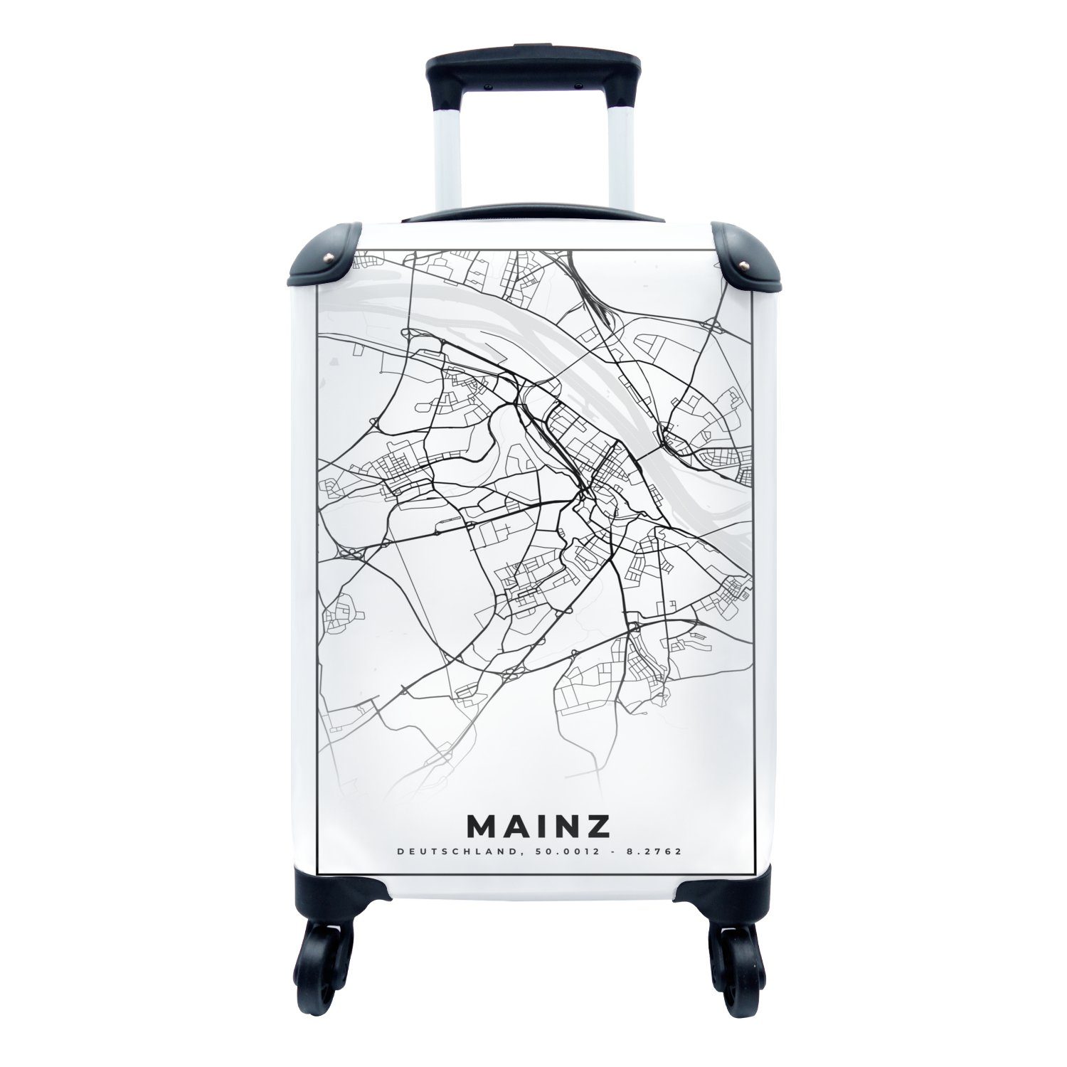 MuchoWow Handgepäckkoffer Karte - Mainz - Stadtplan, 4 Rollen, Reisetasche mit rollen, Handgepäck für Ferien, Trolley, Reisekoffer