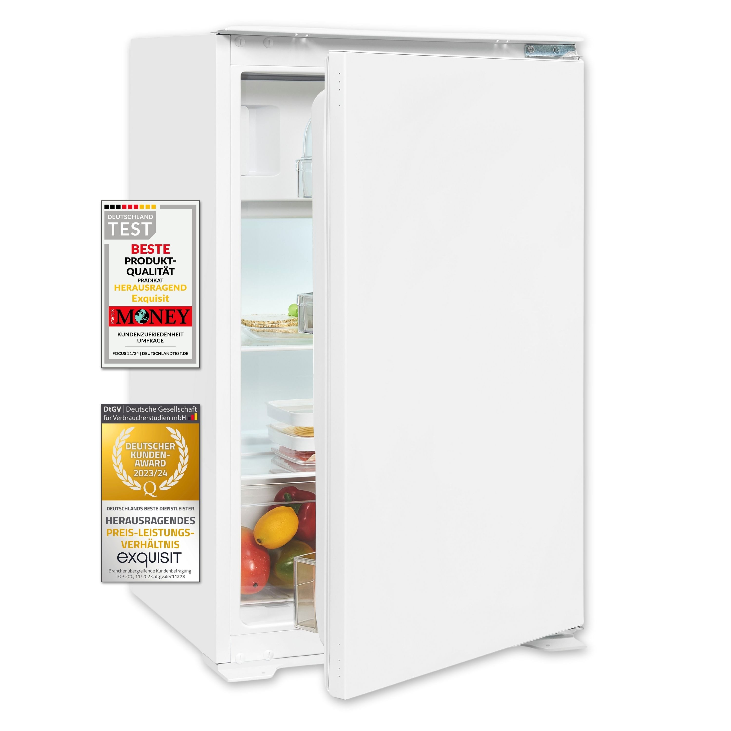 exquisit Einbaukühlschrank EKS5131-4-E-040D, 88 cm hoch, 54 cm breit, leistungsstarker Einbau-Kühlschrank mit 4-Sterne Gefrierfach
