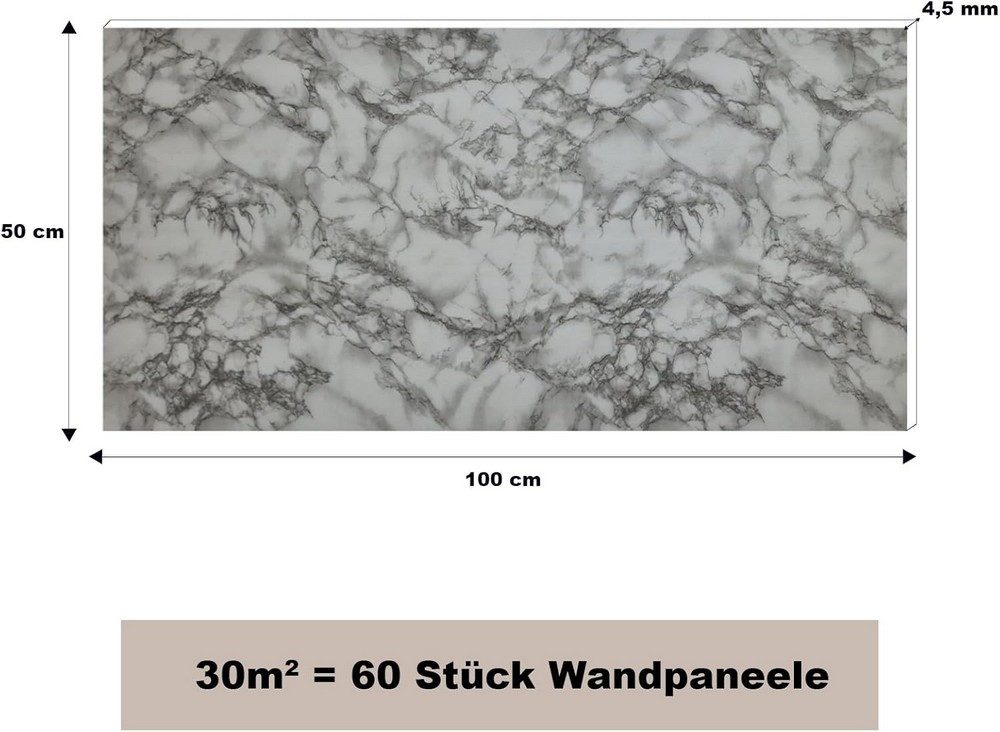 MDEKOR 3D Wandpaneel MDEKOR XPS Dekorative für Innenräume, (60-tlg) 30 m², Marmoroptik 50x100 cm Marble Gray, Paneele 4,5 mm dick