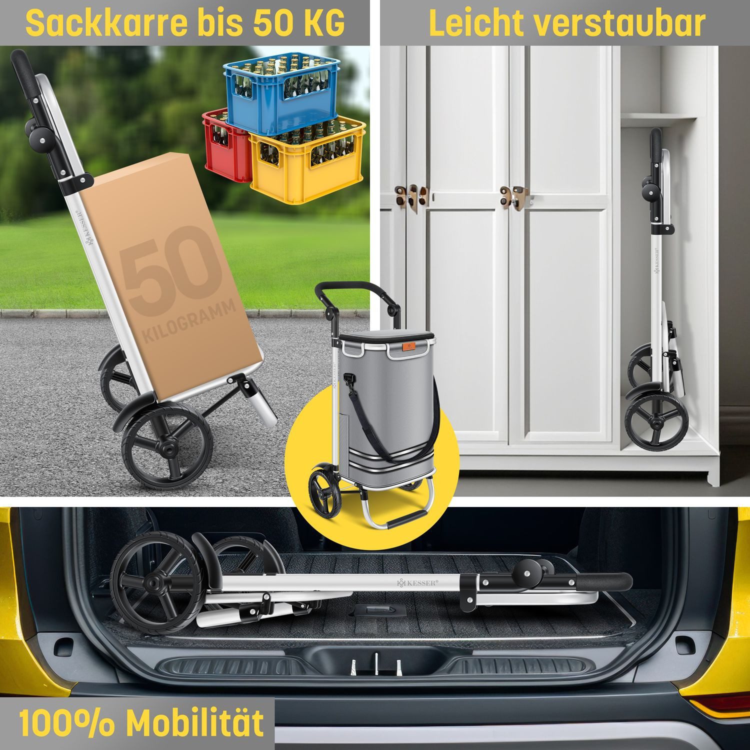 KESSER Einkaufstrolley, klappbar mit 56L Kapazität und belastbar bis 50 kg