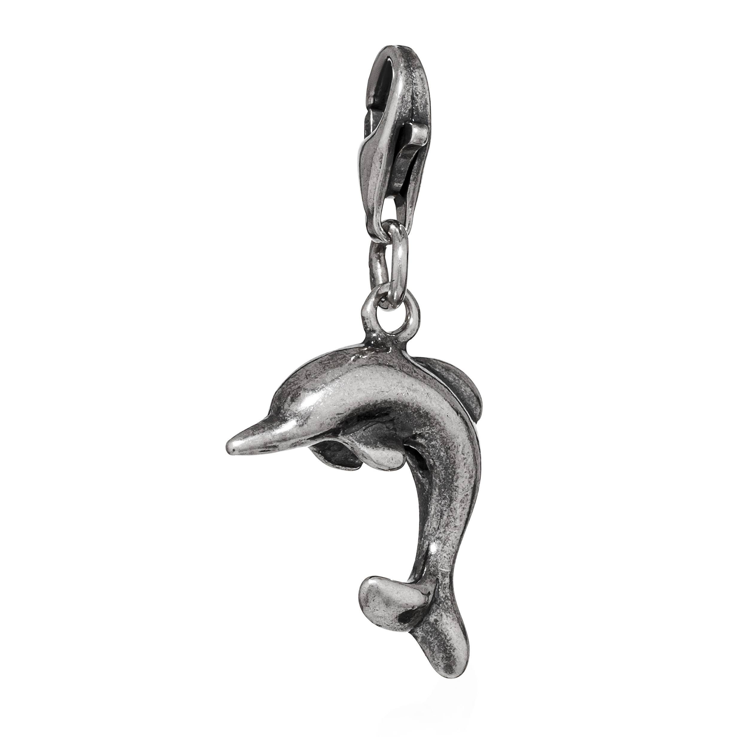 NKlaus Charm-Einhänger Springender Delfin Delphin Charm-Anhänger 925 Silber antik 23x13mm Bet