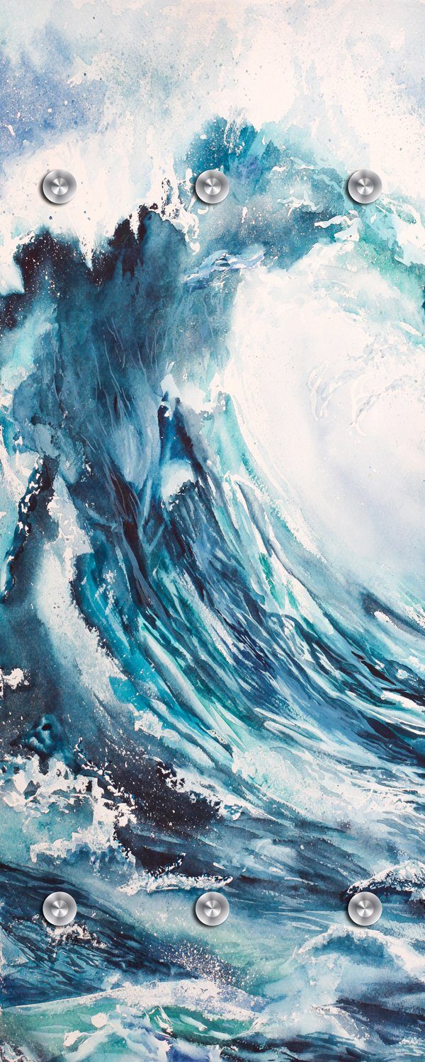 queence Wandgarderobe Wellen - Aquarell - Garderobe aus Acrylglas Wasser, Wandpaneel (1 St), 50x120 cm - mit Edelstahlhaken