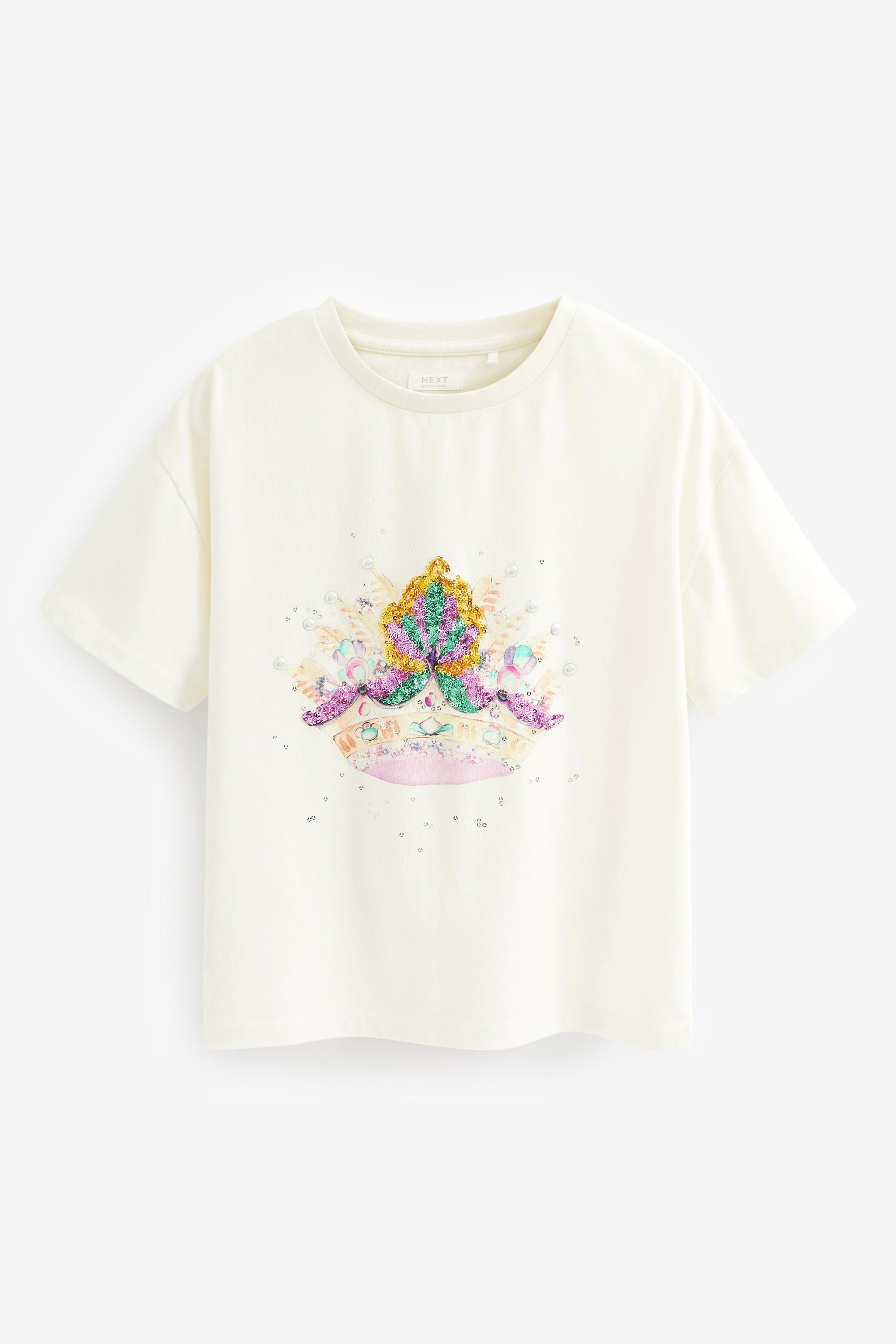 Next T-Shirt Crown T-Shirt (1-tlg) Ecru White Sequin