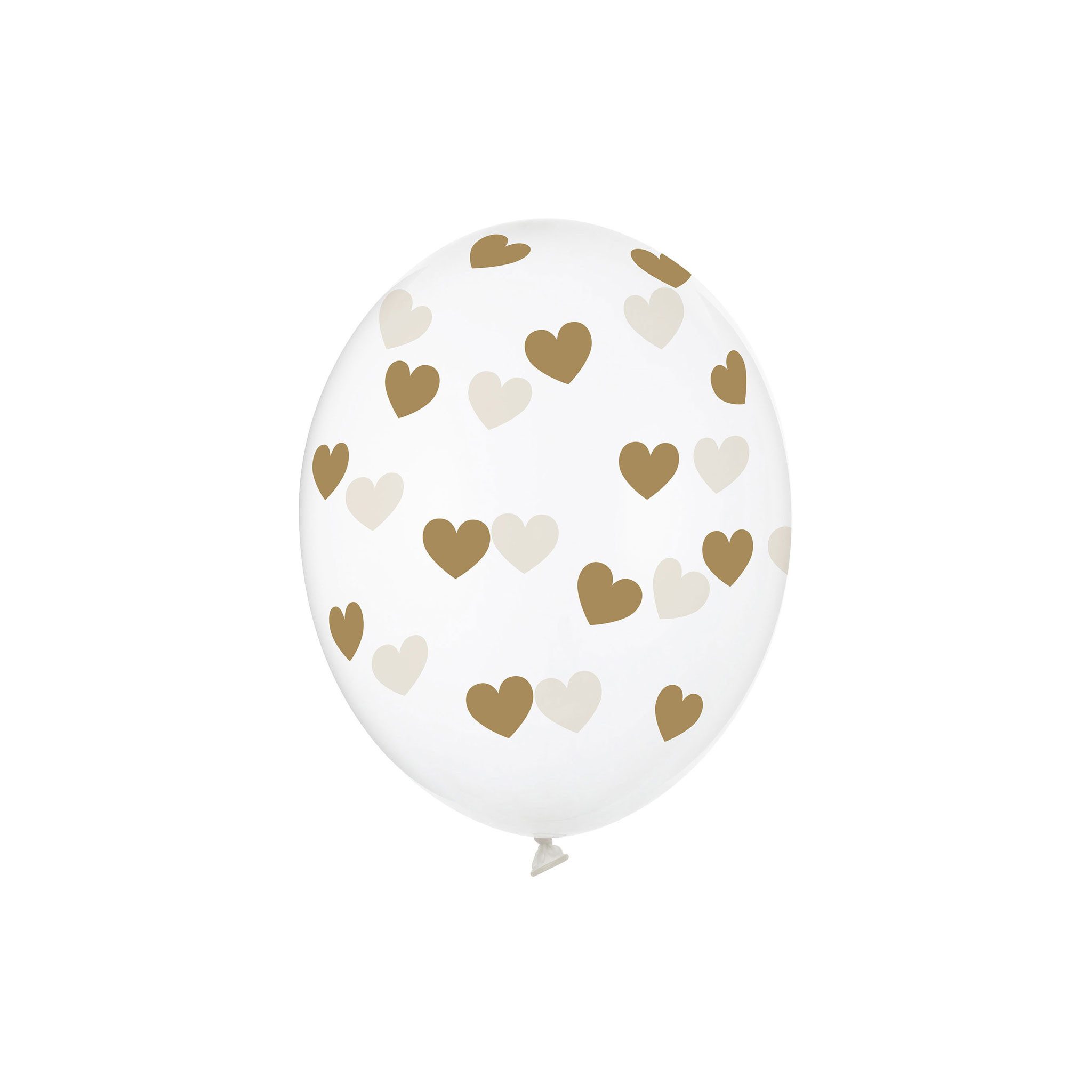 partydeco Luftballon, Luftballons mit Herzen 30cm Klar Transparent / Gold 6er Set